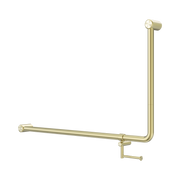 Nero Mecca Care 32mm DDA Accessible Toilet 90 Degree Bent Tube Grab Rail 600X1000mm With Toilet Roll Holder, Brushed Gold