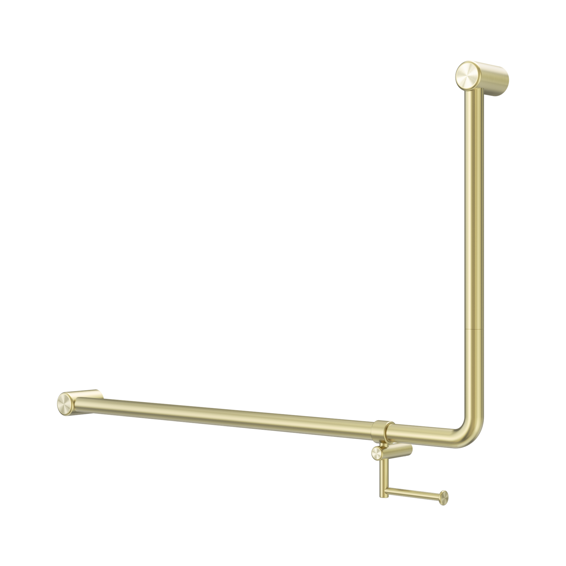 Nero Mecca Care 32mm DDA Accessible Toilet 90 Degree Bent Tube Grab Rail 600X1000mm With Toilet Roll Holder, Brushed Gold