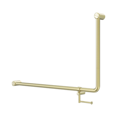 Nero Mecca Care 32mm DDA Accessible Toilet 90 Degree Bent Tube Grab Rail 600X1000mm With Toilet Roll Holder, Brushed Gold