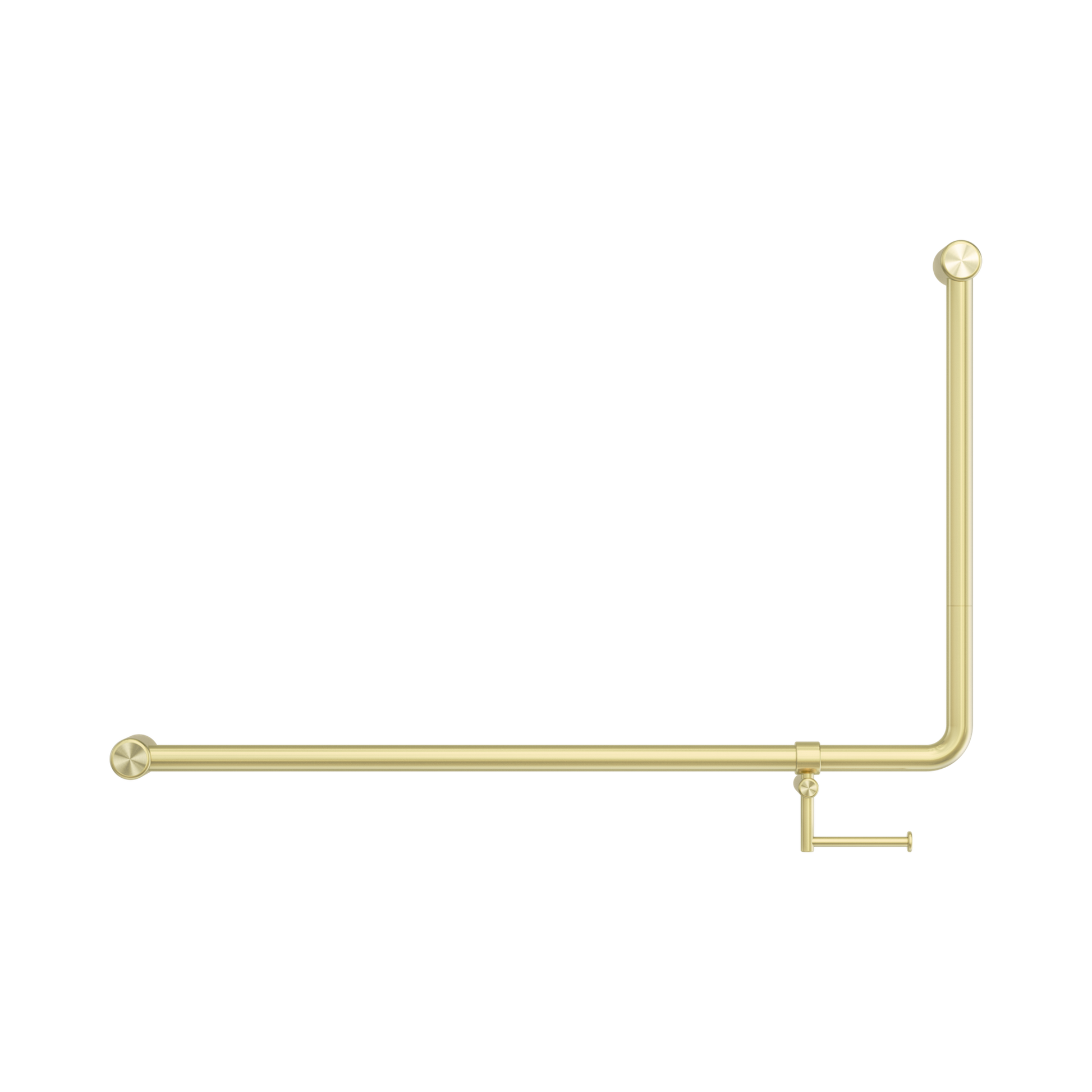 Nero Mecca Care 32mm DDA Accessible Toilet 90 Degree Bent Tube Grab Rail 600X1000mm With Toilet Roll Holder, Brushed Gold