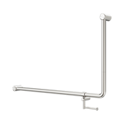Nero Mecca Care 32mm DDA Accessible Toilet 90 Degree Bent Tube Grab Rail 600X1000mm With Toilet Roll Holder, Brushed Nickel