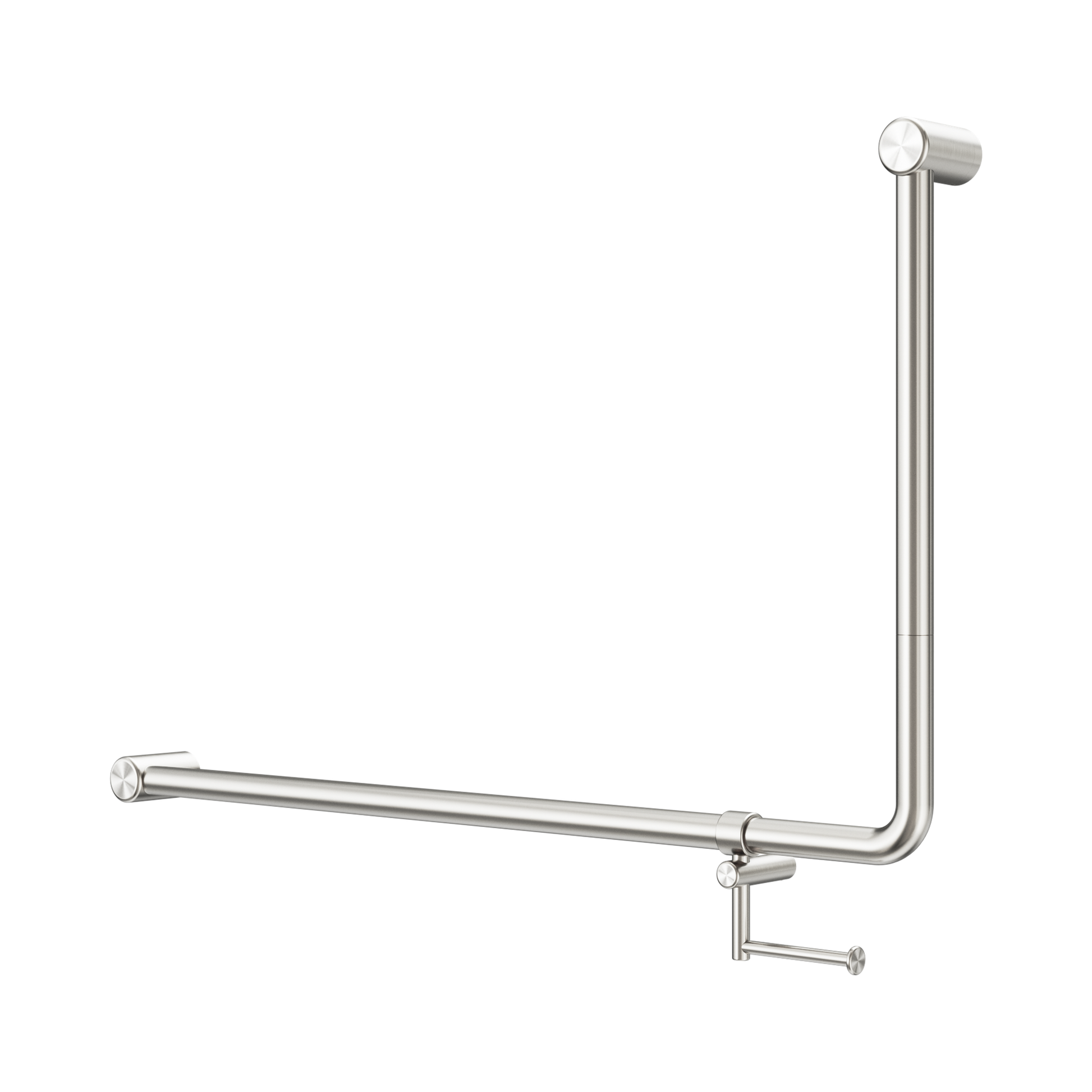 Nero Mecca Care 32mm DDA Accessible Toilet 90 Degree Bent Tube Grab Rail 600X1000mm With Toilet Roll Holder, Brushed Nickel