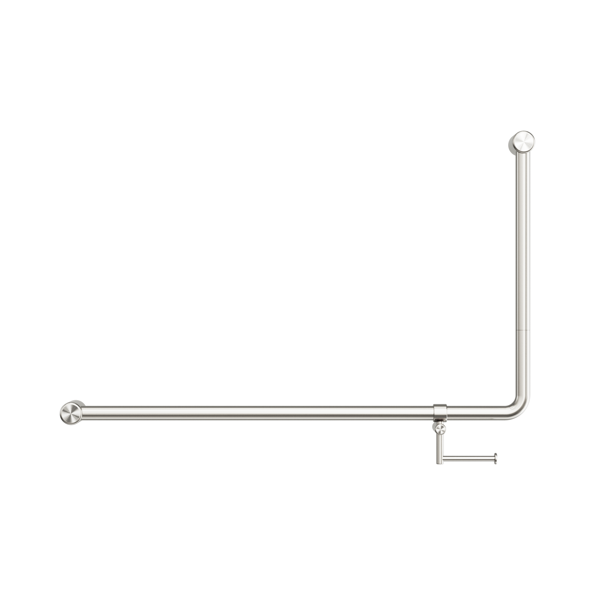 Nero Mecca Care 32mm DDA Accessible Toilet 90 Degree Bent Tube Grab Rail 600X1000mm With Toilet Roll Holder, Brushed Nickel