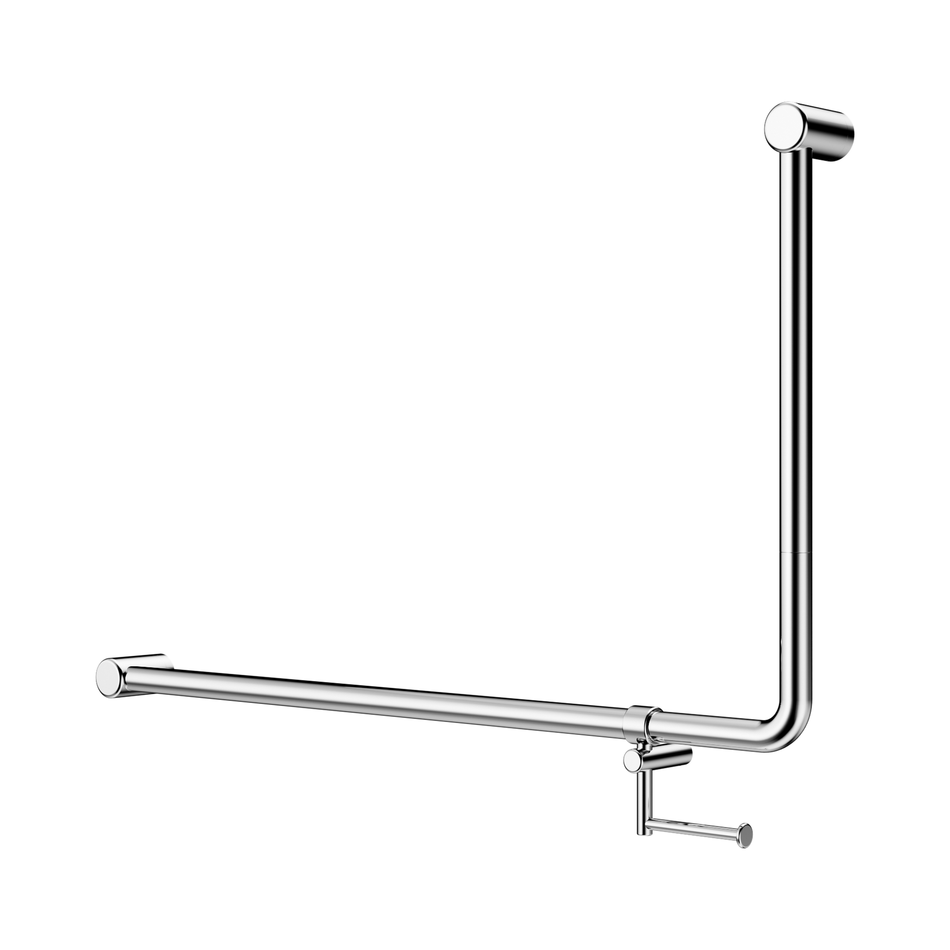 Nero Mecca Care 32mm DDA Accessible Toilet 90 Degree Bent Tube Grab Rail 600X1000mm With Toilet Roll Holder, Chrome