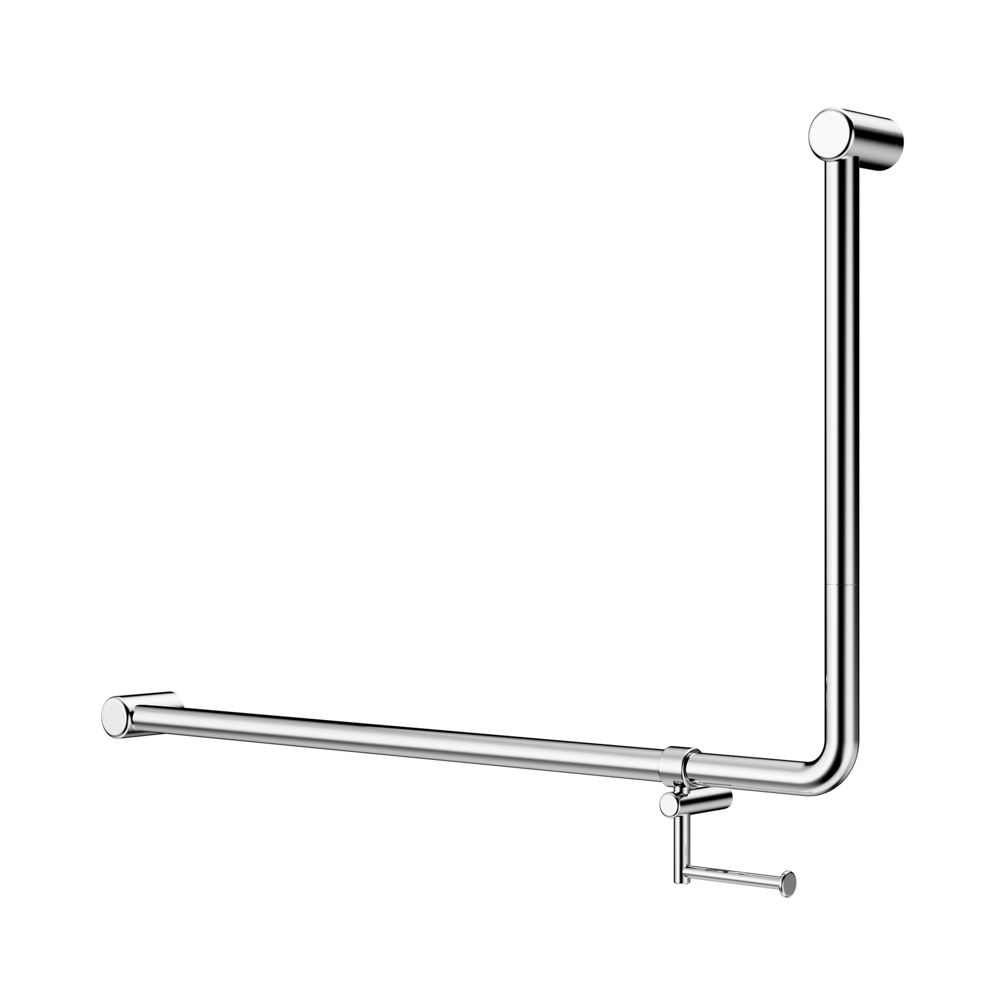 Nero Mecca Care 32mm DDA Accessible Toilet 90 Degree Bent Tube Grab Rail 600X1000mm With Toilet Roll Holder, Chrome