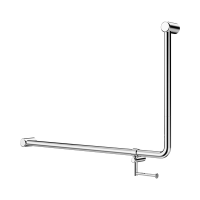 Nero Mecca Care 32mm DDA Accessible Toilet 90 Degree Bent Tube Grab Rail 600X1000mm With Toilet Roll Holder, Chrome