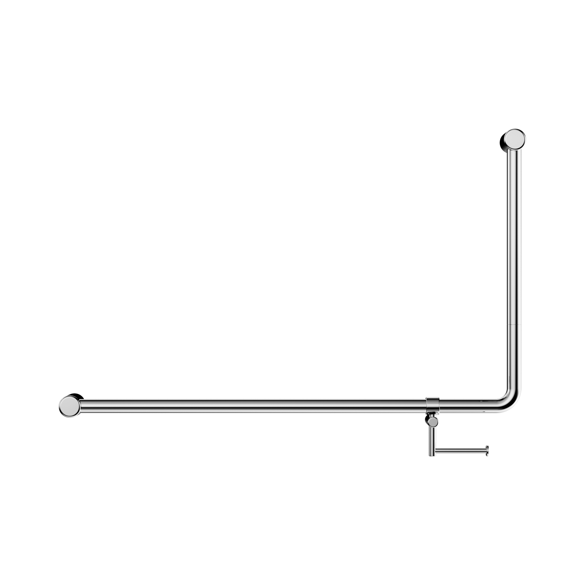 Nero Mecca Care 32mm DDA Accessible Toilet 90 Degree Bent Tube Grab Rail 600X1000mm With Toilet Roll Holder, Chrome