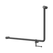 Nero Mecca Care 32mm DDA Accessible Toilet 90 Degree Bent Tube Grab Rail 600X1000mm With Toilet Roll Holder, Gun Metal