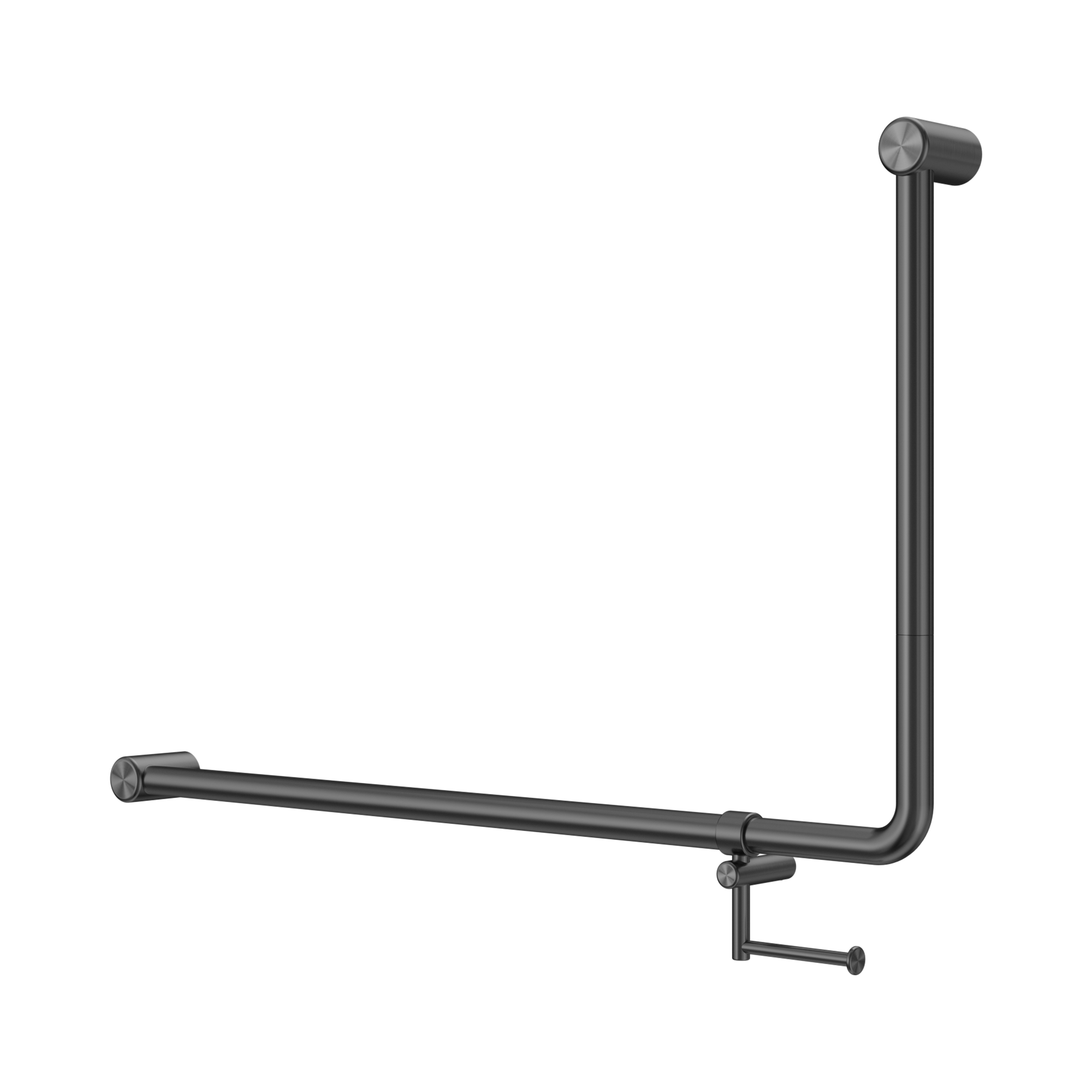 Nero Mecca Care 32mm DDA Accessible Toilet 90 Degree Bent Tube Grab Rail 600X1000mm With Toilet Roll Holder, Gun Metal