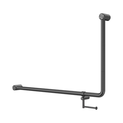 Nero Mecca Care 32mm DDA Accessible Toilet 90 Degree Bent Tube Grab Rail 600X1000mm With Toilet Roll Holder, Gun Metal