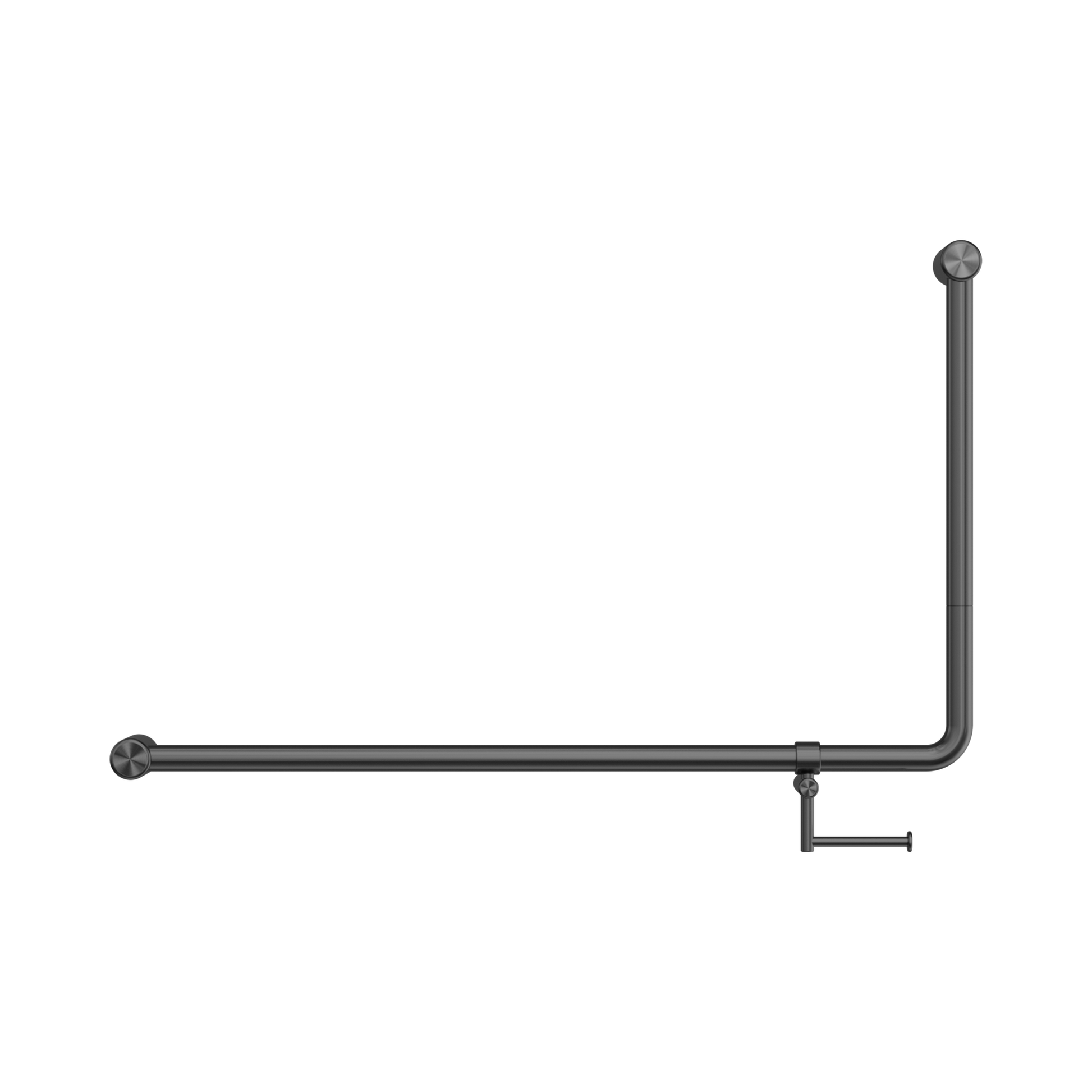 Nero Mecca Care 32mm DDA Accessible Toilet 90 Degree Bent Tube Grab Rail 600X1000mm With Toilet Roll Holder, Gun Metal