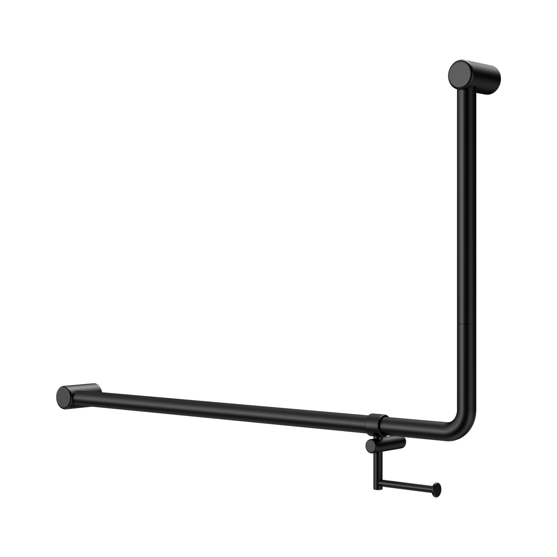 Nero Mecca Care 32mm DDA Accessible Toilet 90 Degree Bent Tube Grab Rail 600X1000mm With Toilet Roll Holder, Matte Black
