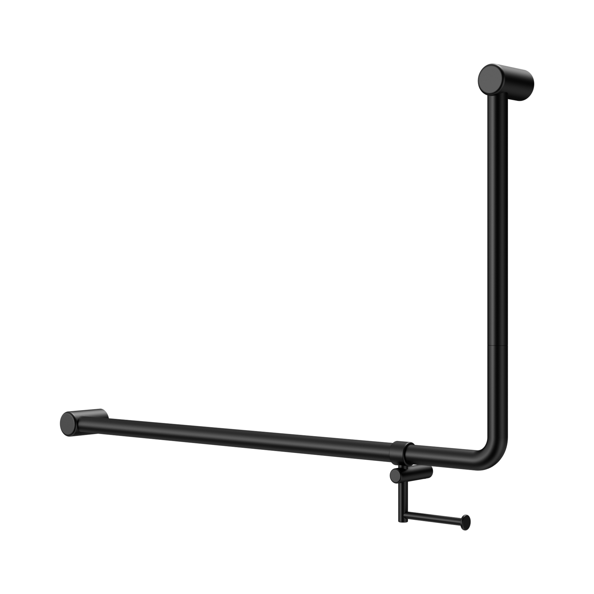 Nero Mecca Care 32mm DDA Accessible Toilet 90 Degree Bent Tube Grab Rail 600X1000mm With Toilet Roll Holder, Matte Black
