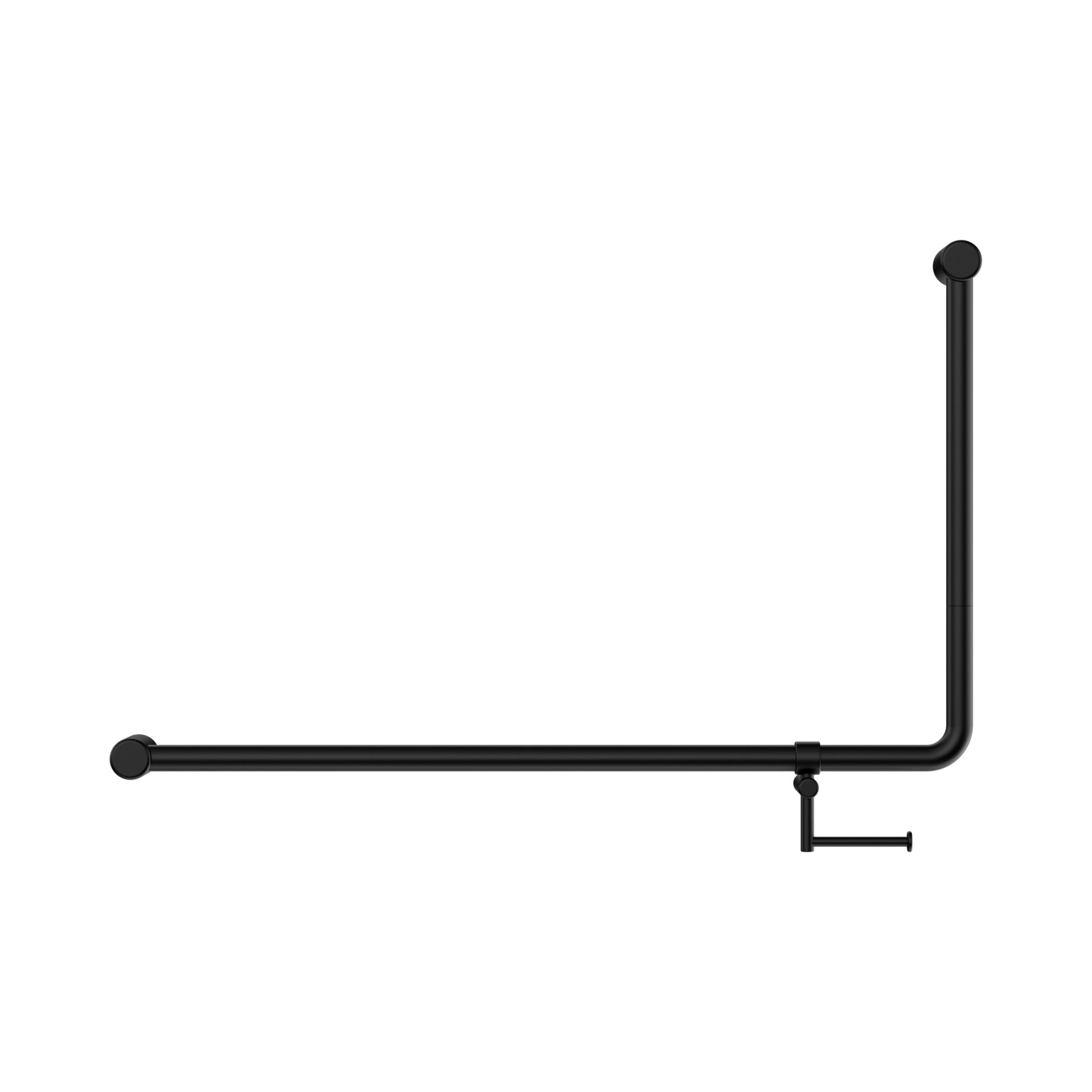 Nero Mecca Care 32mm DDA Accessible Toilet 90 Degree Bent Tube Grab Rail 600X1000mm With Toilet Roll Holder, Matte Black