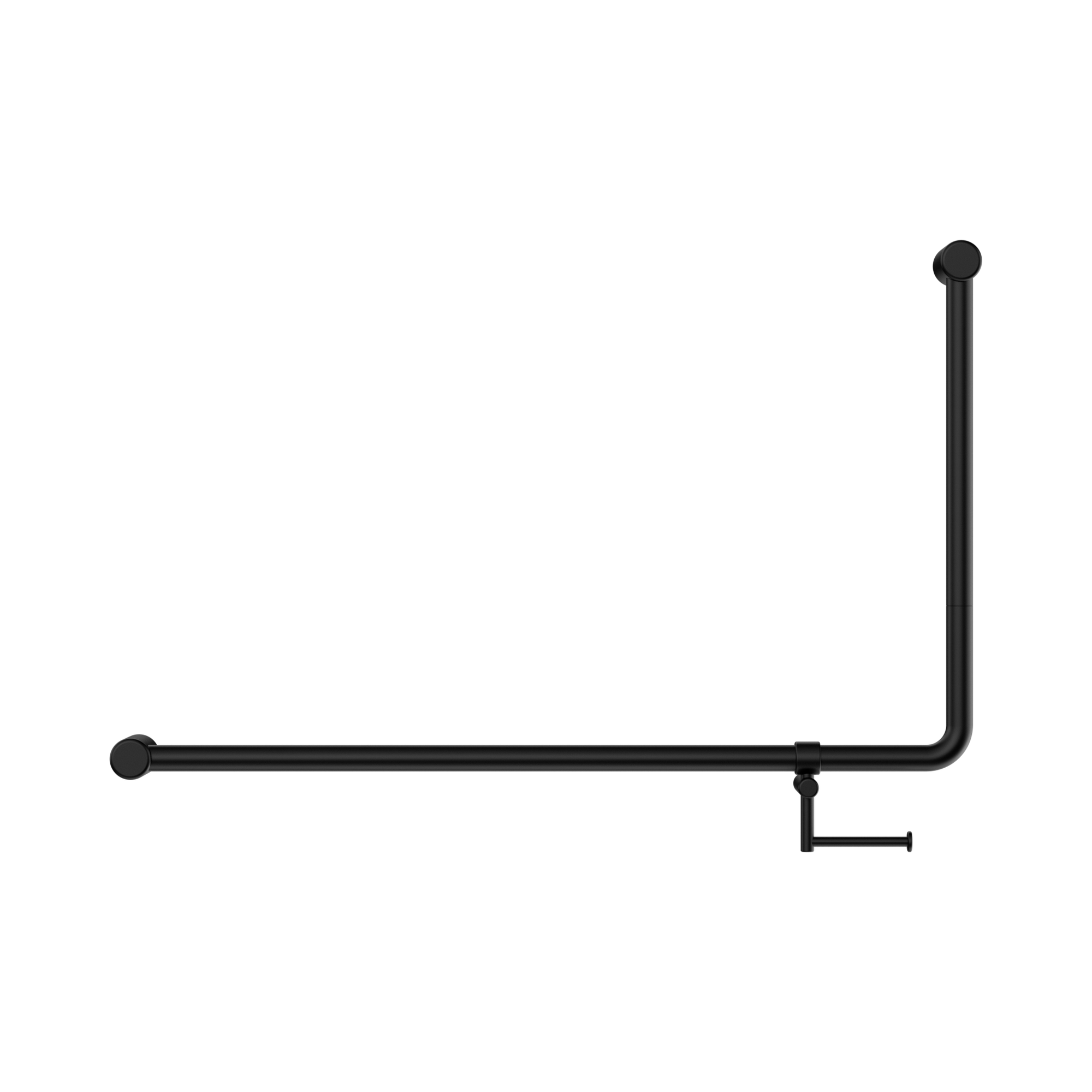 Nero Mecca Care 32mm DDA Accessible Toilet 90 Degree Bent Tube Grab Rail 600X1000mm With Toilet Roll Holder, Matte Black