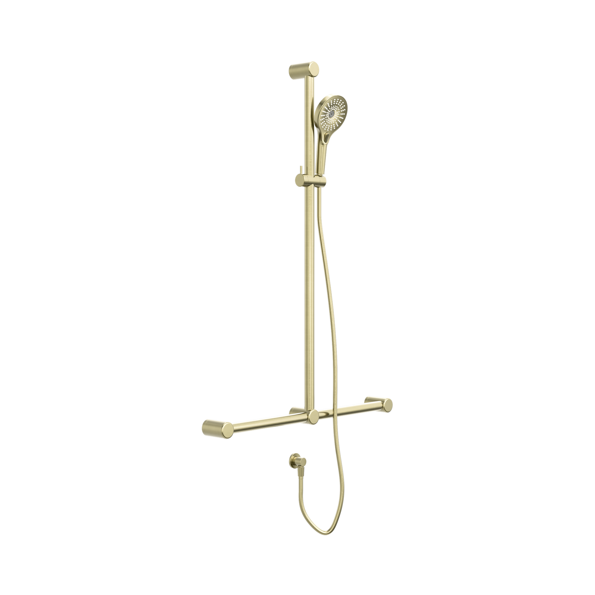 Nero Mecca Care 32mm T Bar Grab Rail And Adjustable Shower Set 1100X750mm, Brushed Gold