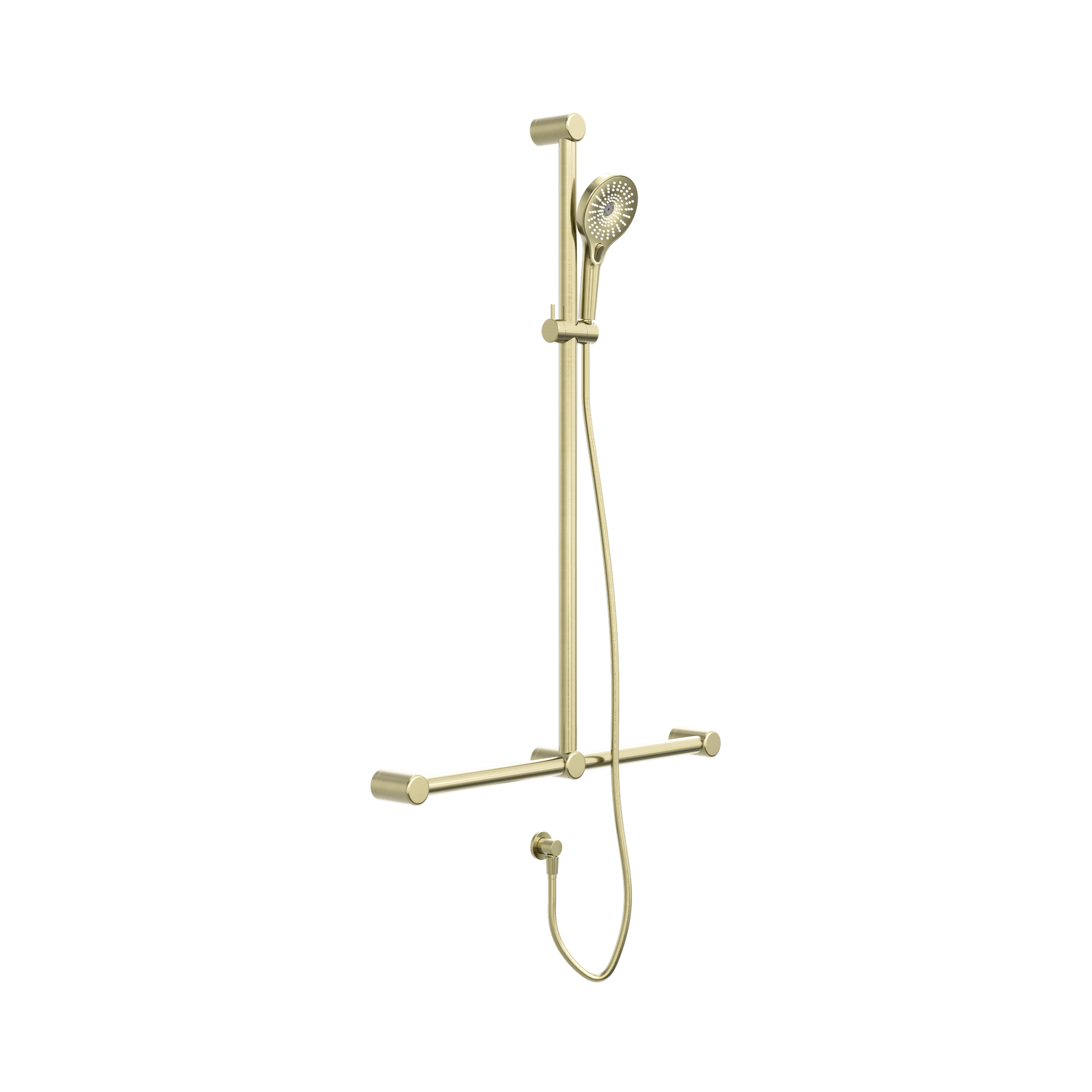 Nero Mecca Care 32mm T Bar Grab Rail And Adjustable Shower Set 1100X750mm, Brushed Gold