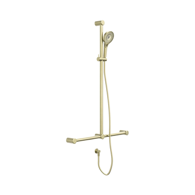 Nero Mecca Care 32mm T Bar Grab Rail And Adjustable Shower Set 1100X750mm, Brushed Gold