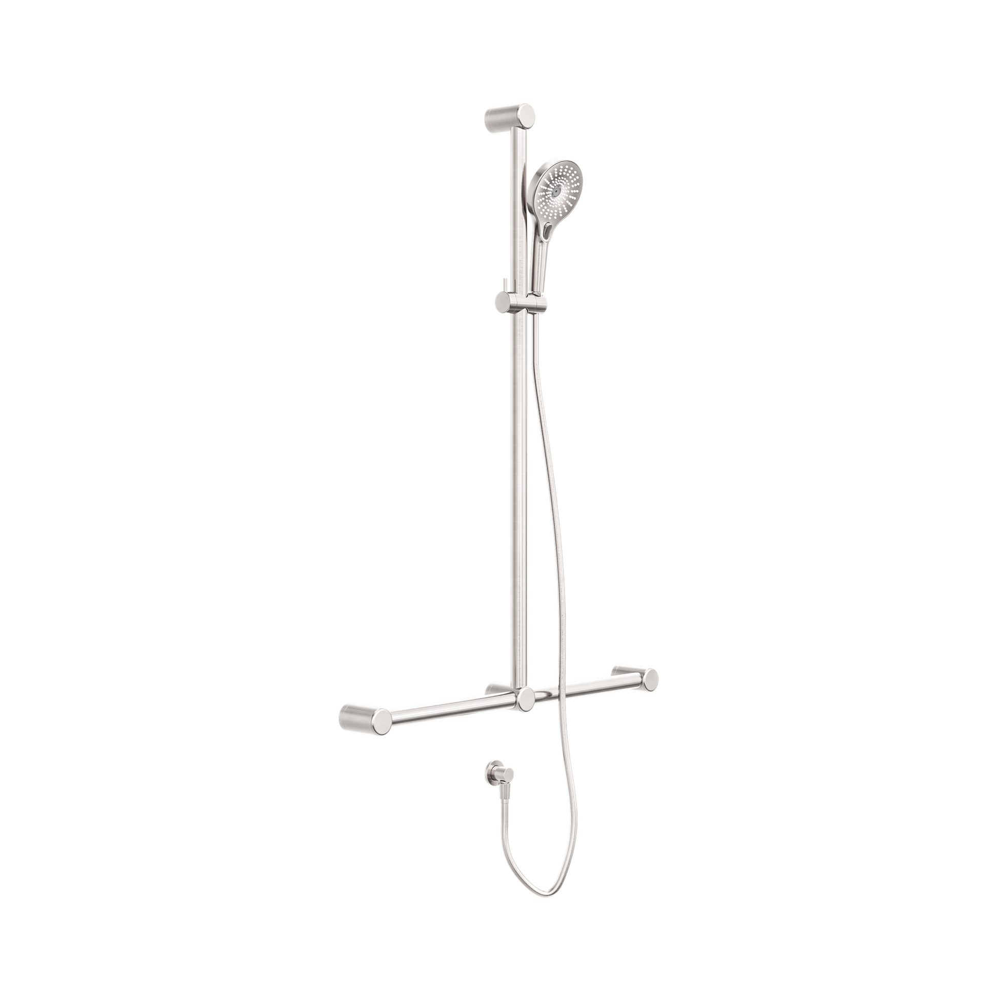 Nero Mecca Care 32mm T Bar Grab Rail And Adjustable Shower Set 1100X750mm, Brushed Nickel