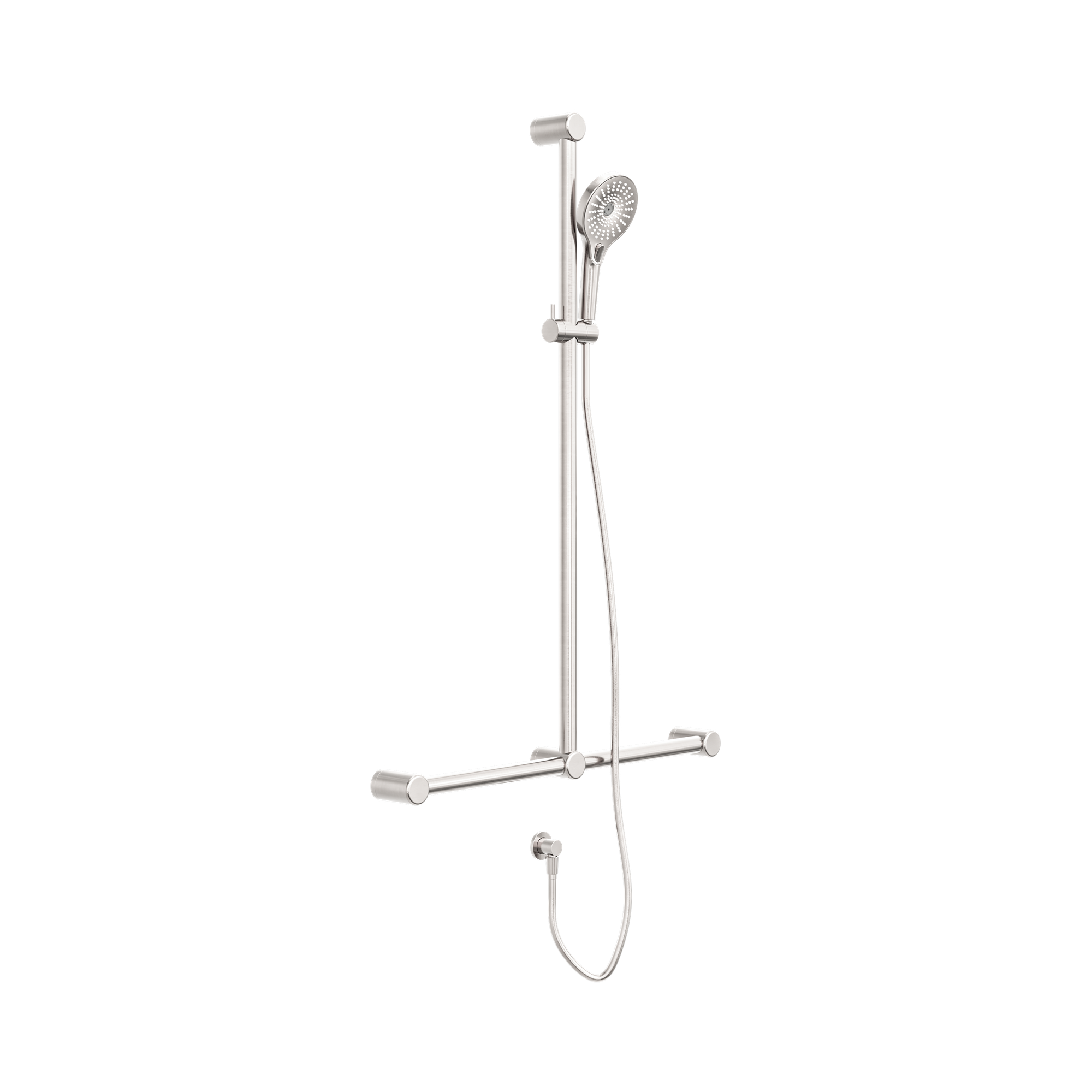 Nero Mecca Care 32mm T Bar Grab Rail And Adjustable Shower Set 1100X750mm, Brushed Nickel