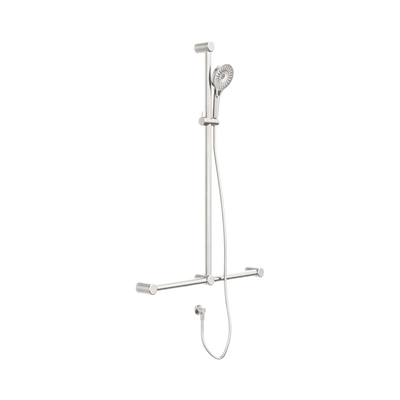 Nero Mecca Care 32mm T Bar Grab Rail And Adjustable Shower Set 1100X750mm, Brushed Nickel