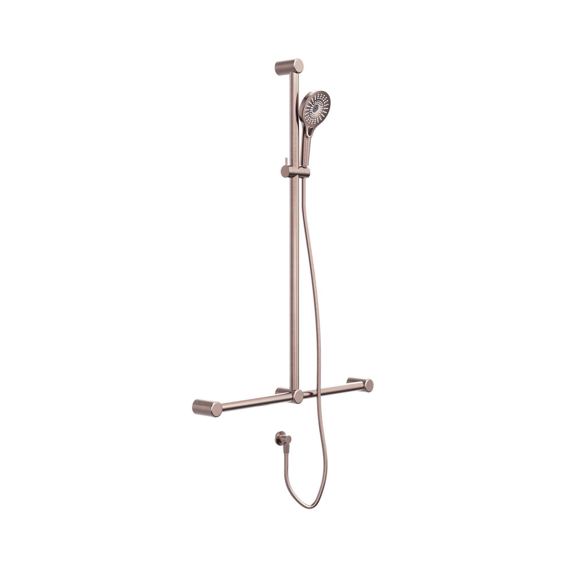 Nero Mecca Care 32mm T Bar Grab Rail And Adjustable Shower Set 1100X750mm, Brushed Bronze
