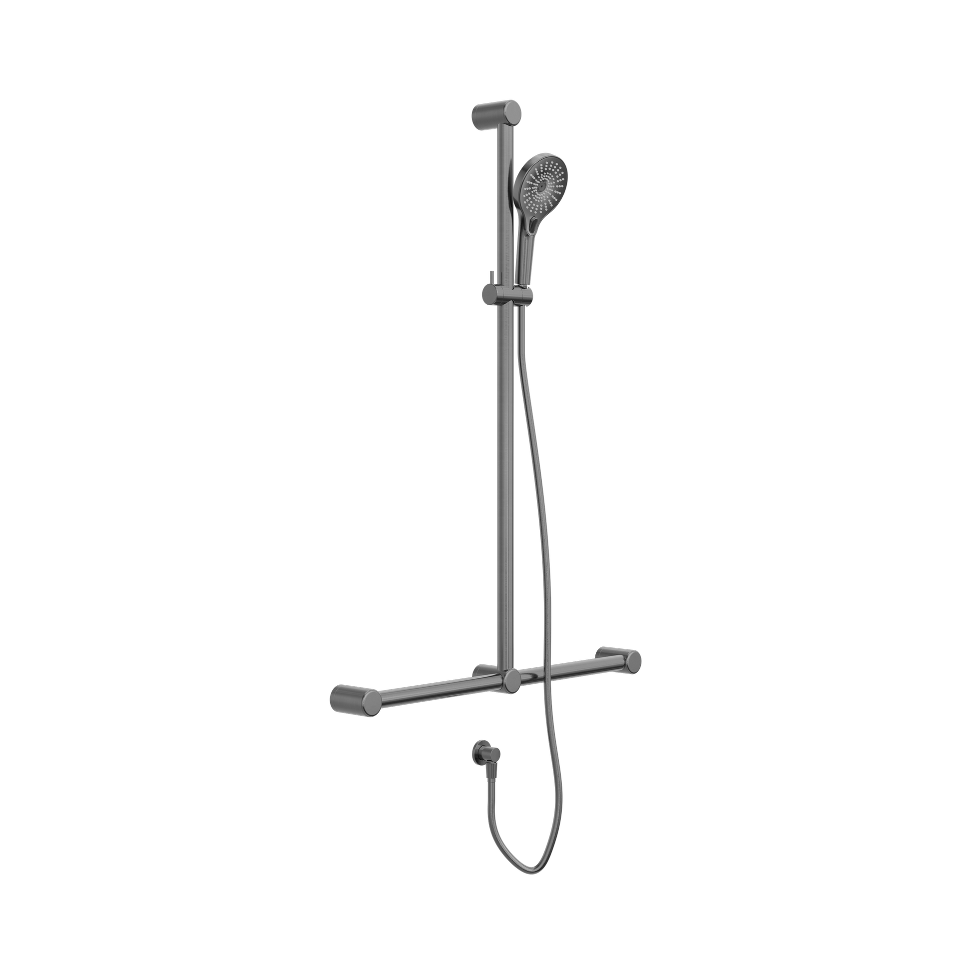 Nero Mecca Care 32mm T Bar Grab Rail And Adjustable Shower Set 1100X750mm, Gun Metal