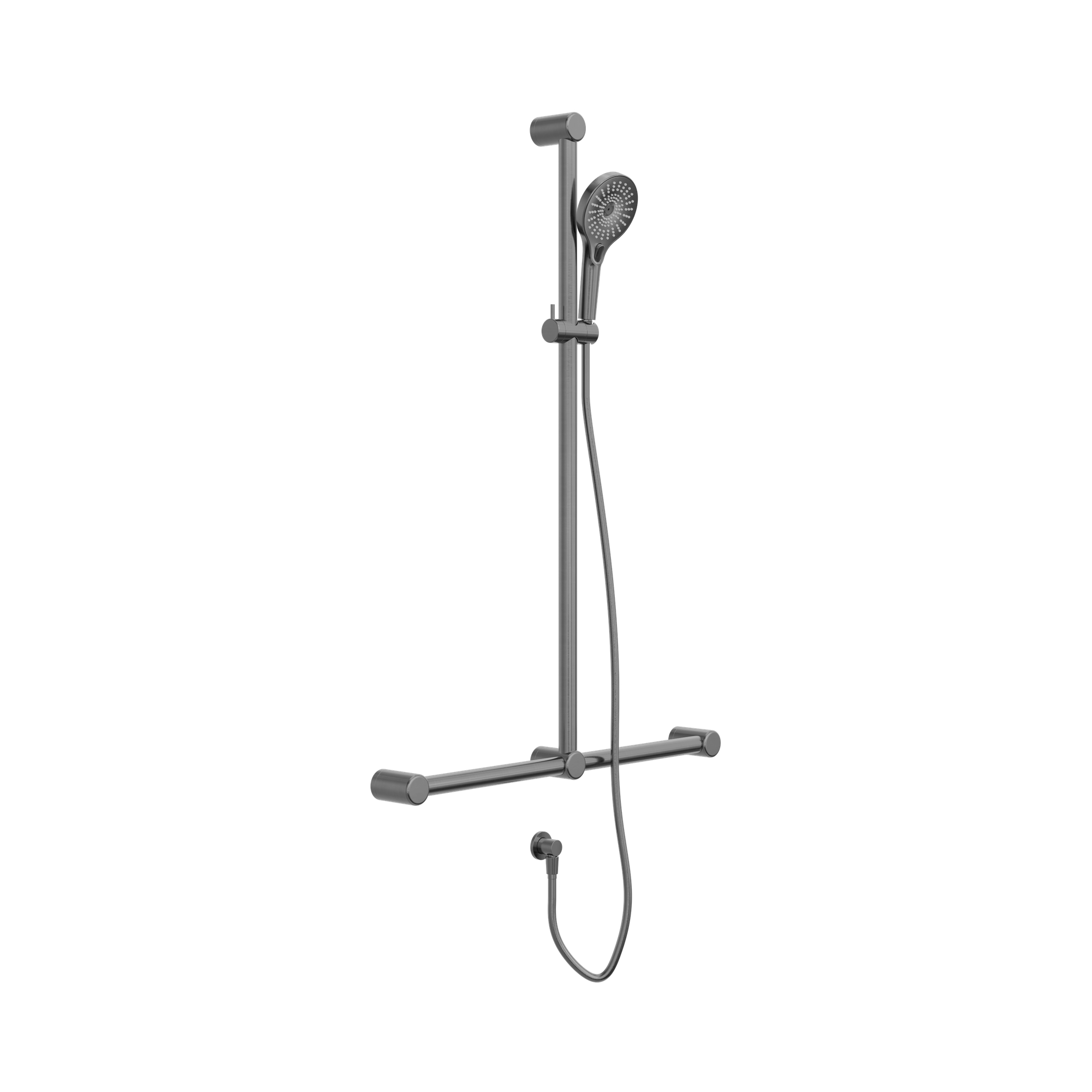 Nero Mecca Care 32mm T Bar Grab Rail And Adjustable Shower Set 1100X750mm, Gun Metal