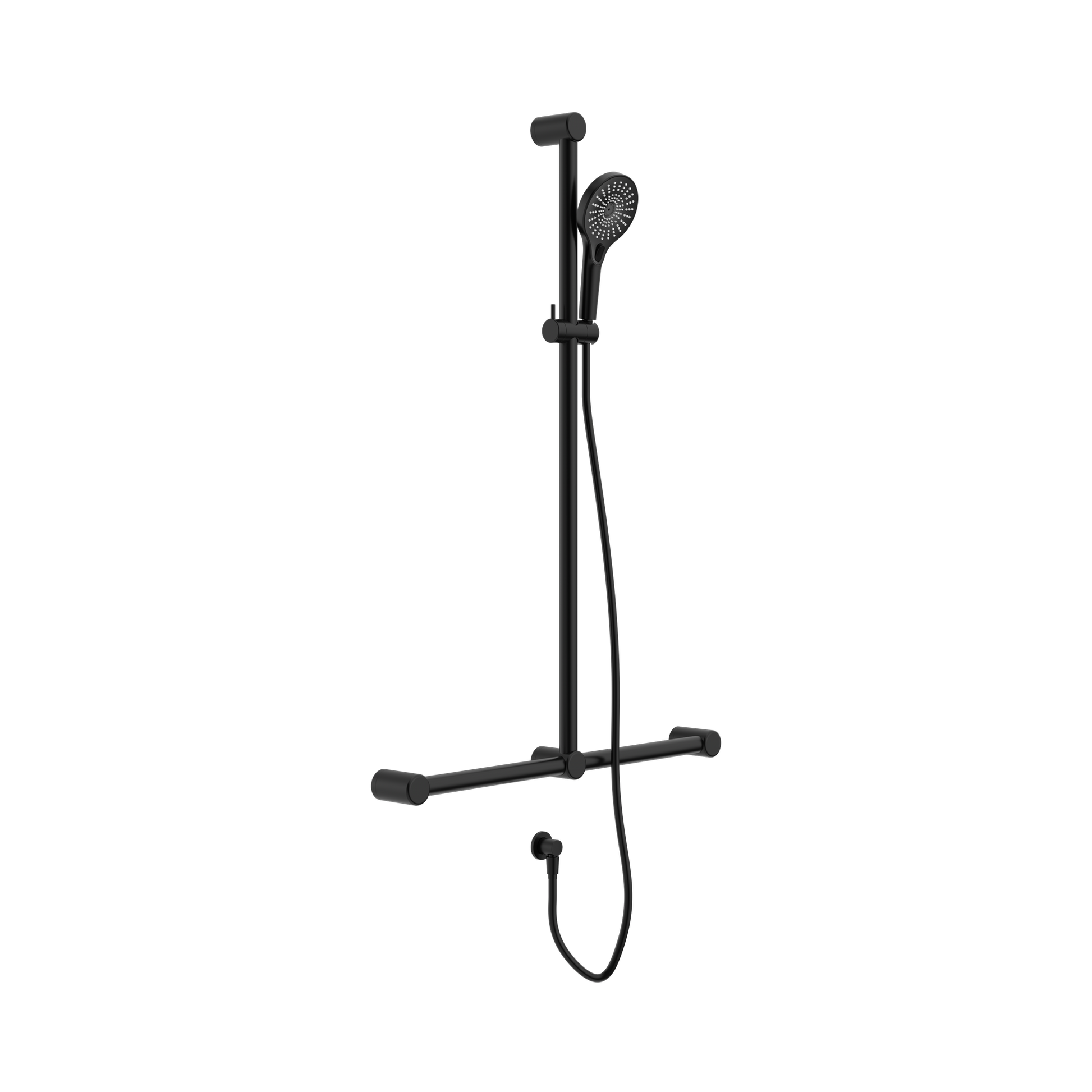 Nero Mecca Care 32mm T Bar Grab Rail And Adjustable Shower Set 1100X750mm, Matte Black