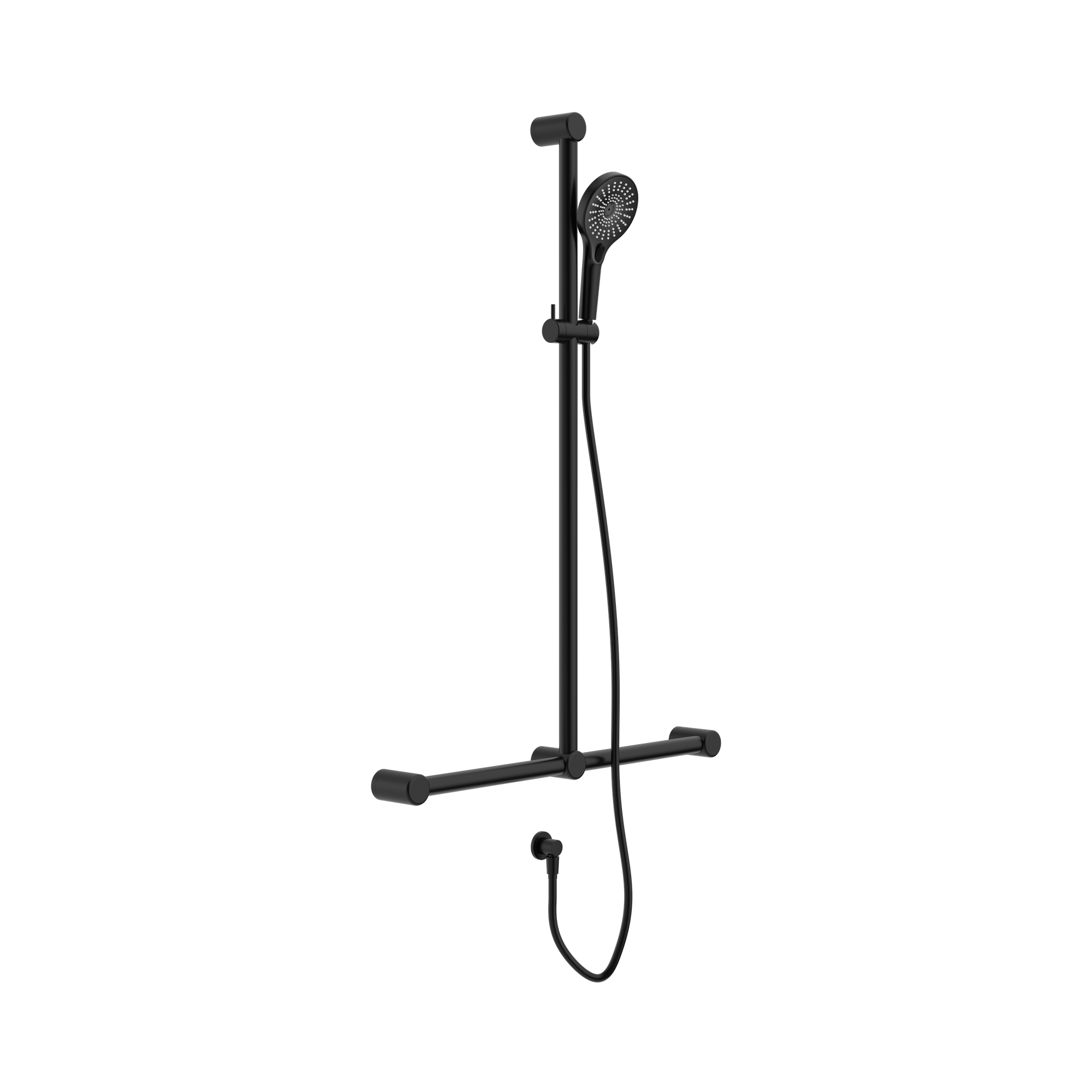 Nero Mecca Care 32mm T Bar Grab Rail And Adjustable Shower Set 1100X750mm, Matte Black