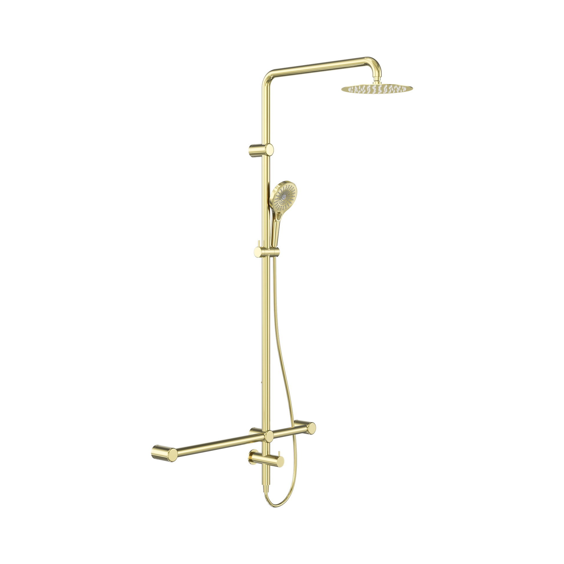 Nero Mecca Care 32mm T Bar Grab Rail 1100x750mm Twin Shower Set, Brushed Gold