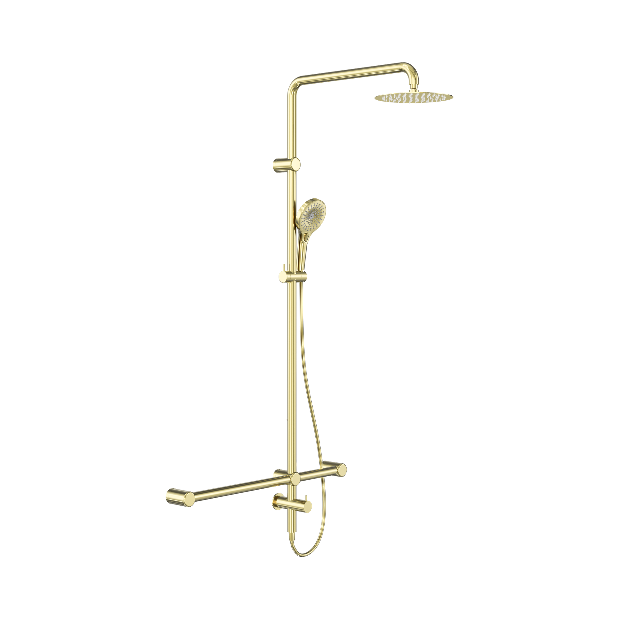 Nero Mecca Care 32mm T Bar Grab Rail 1100x750mm Twin Shower Set, Brushed Gold