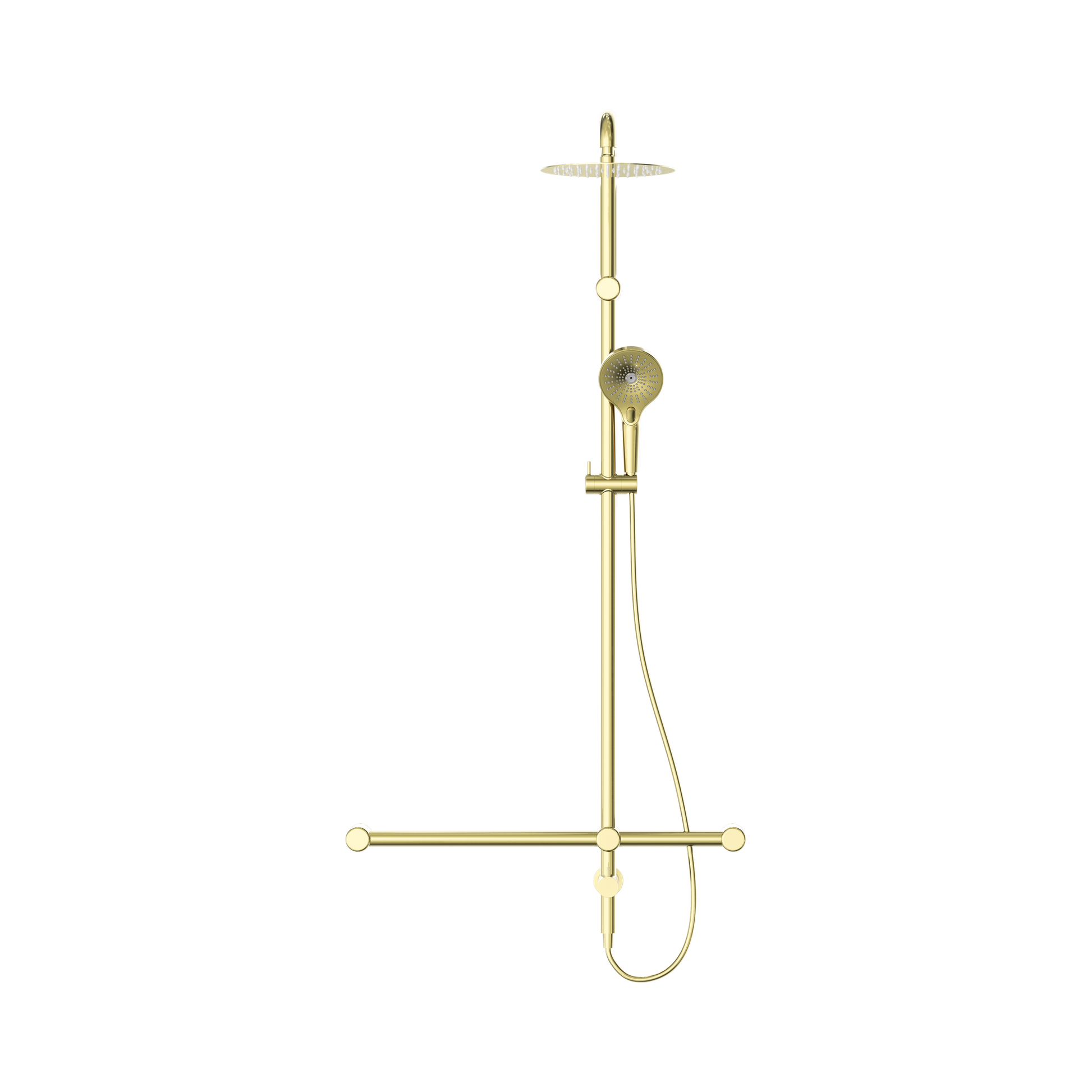 Nero Mecca Care 32mm T Bar Grab Rail 1100x750mm Twin Shower Set, Brushed Gold