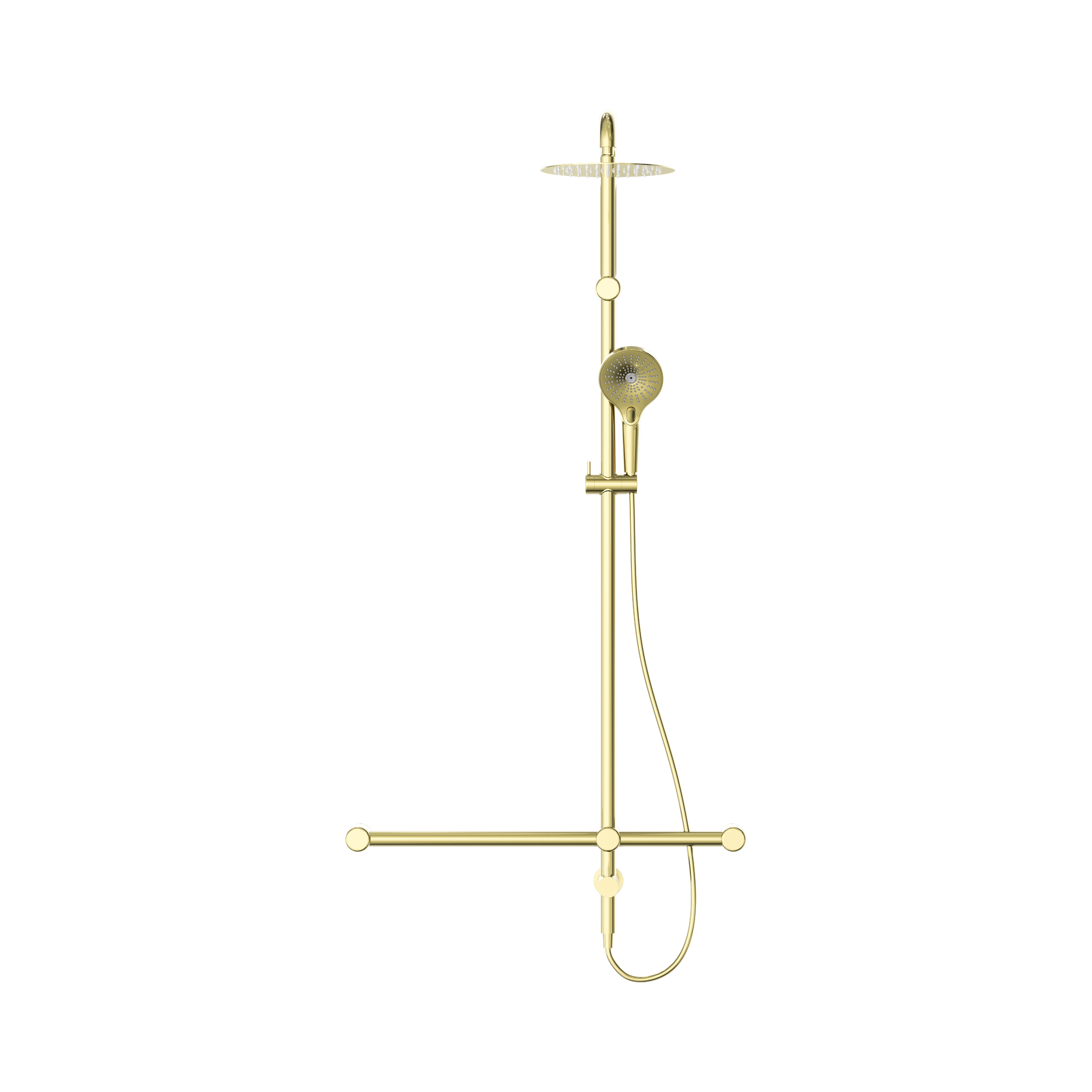 Nero Mecca Care 32mm T Bar Grab Rail 1100x750mm Twin Shower Set, Brushed Gold