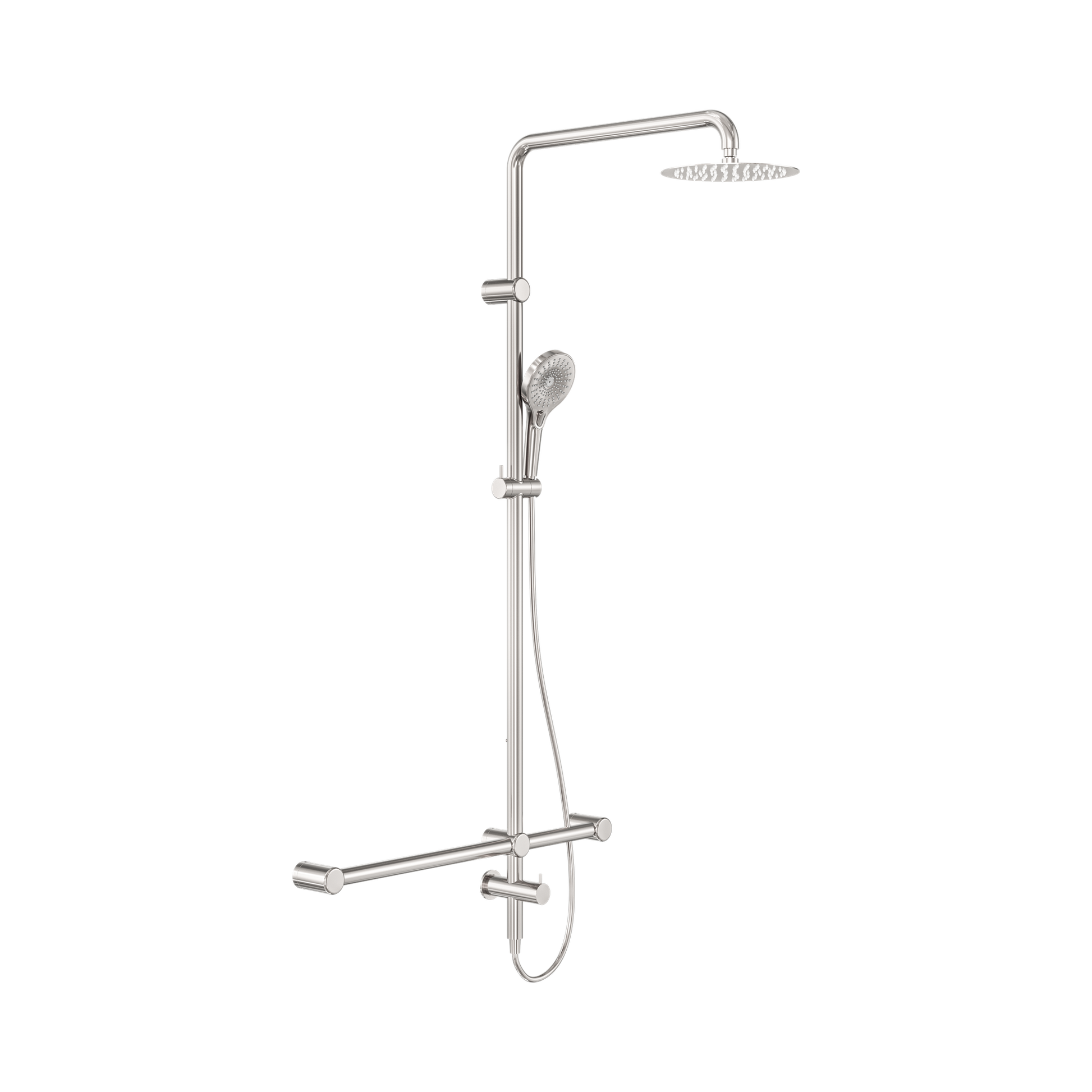 Nero Mecca Care 32mm T Bar Grab Rail 1100x750mm Twin Shower Set, Brushed Nickel