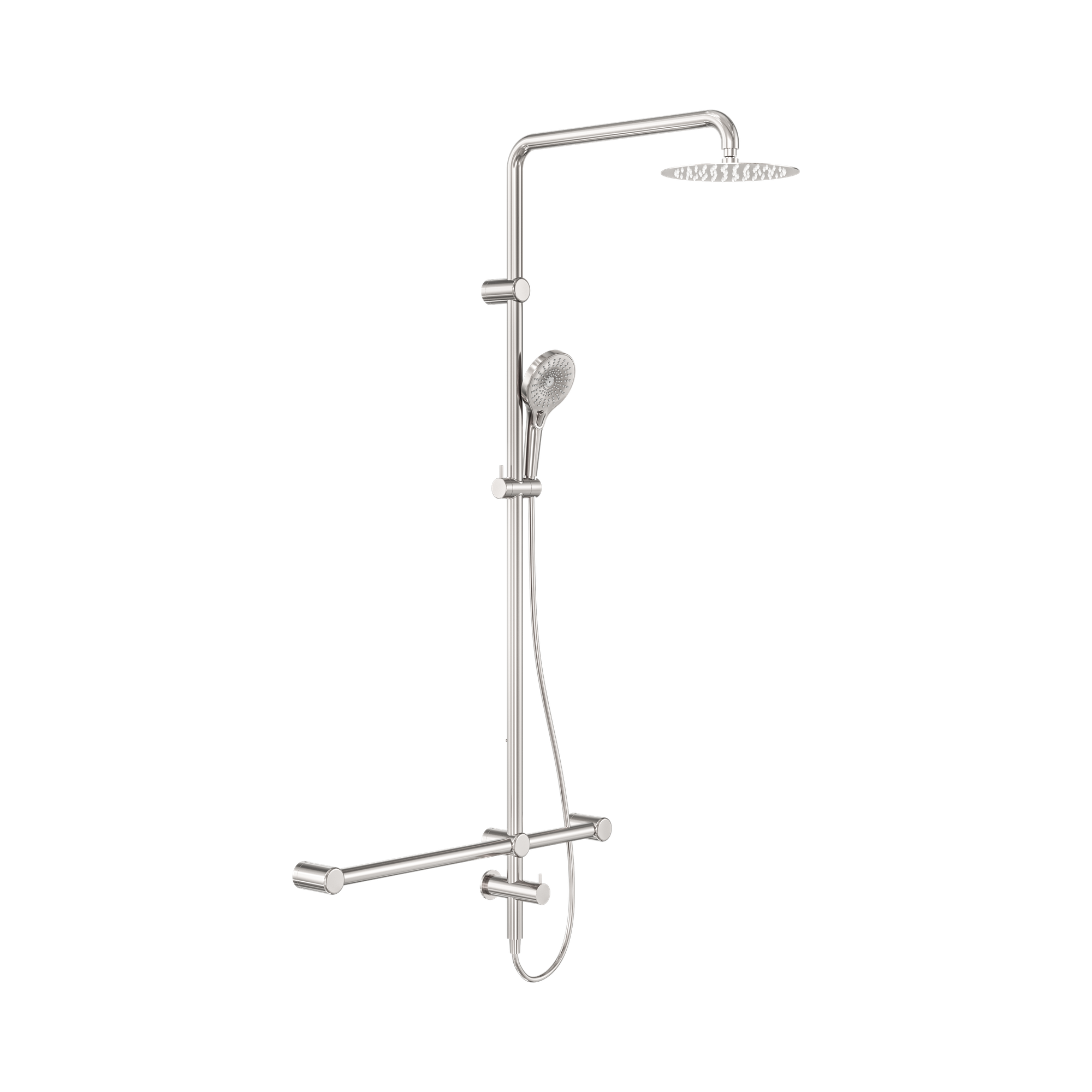 Nero Mecca Care 32mm T Bar Grab Rail 1100x750mm Twin Shower Set, Brushed Nickel
