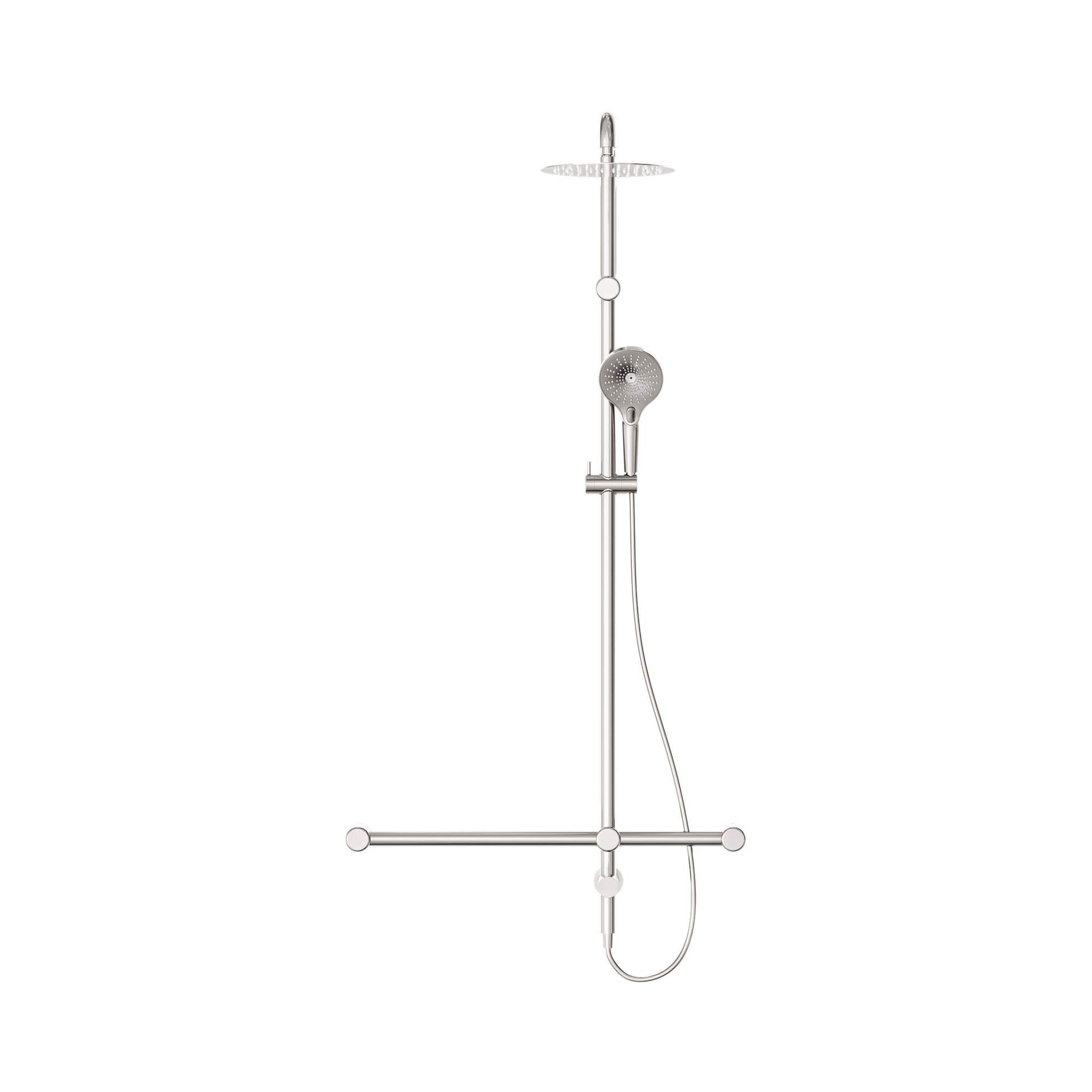 Nero Mecca Care 32mm T Bar Grab Rail 1100x750mm Twin Shower Set, Brushed Nickel