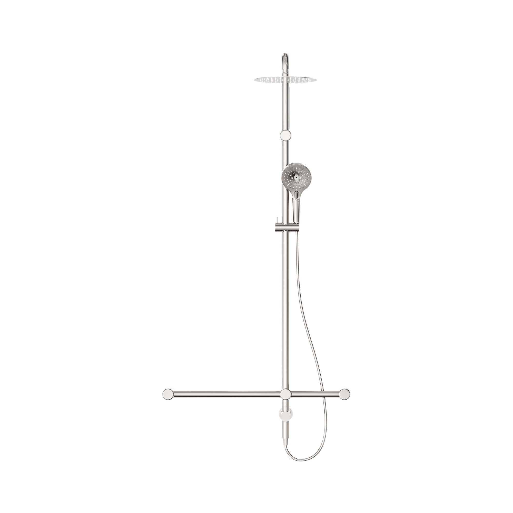 Nero Mecca Care 32mm T Bar Grab Rail 1100x750mm Twin Shower Set, Brushed Nickel