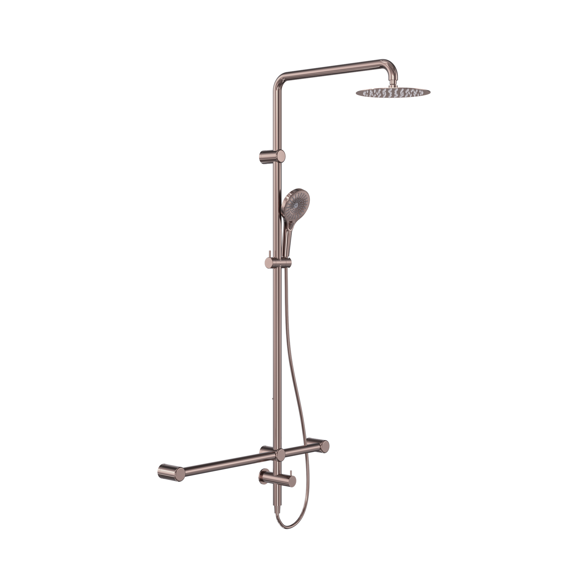 Nero Mecca Care 32mm T Bar Grab Rail 1100x750mm Twin Shower Set, Brushed Bronze