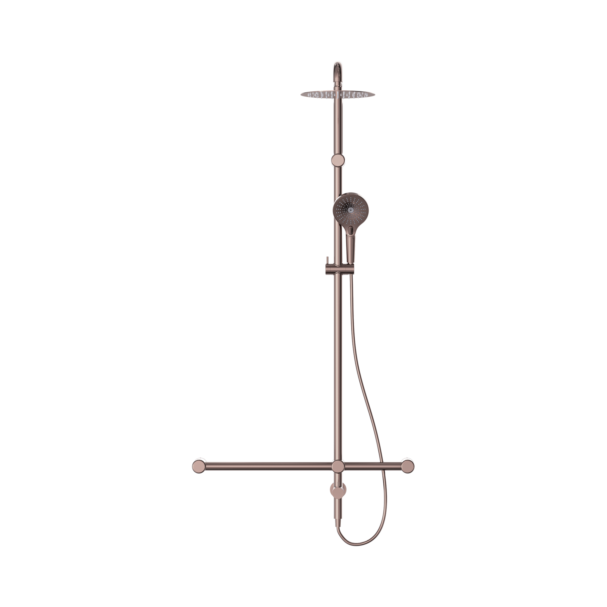 Nero Mecca Care 32mm T Bar Grab Rail 1100x750mm Twin Shower Set, Brushed Bronze