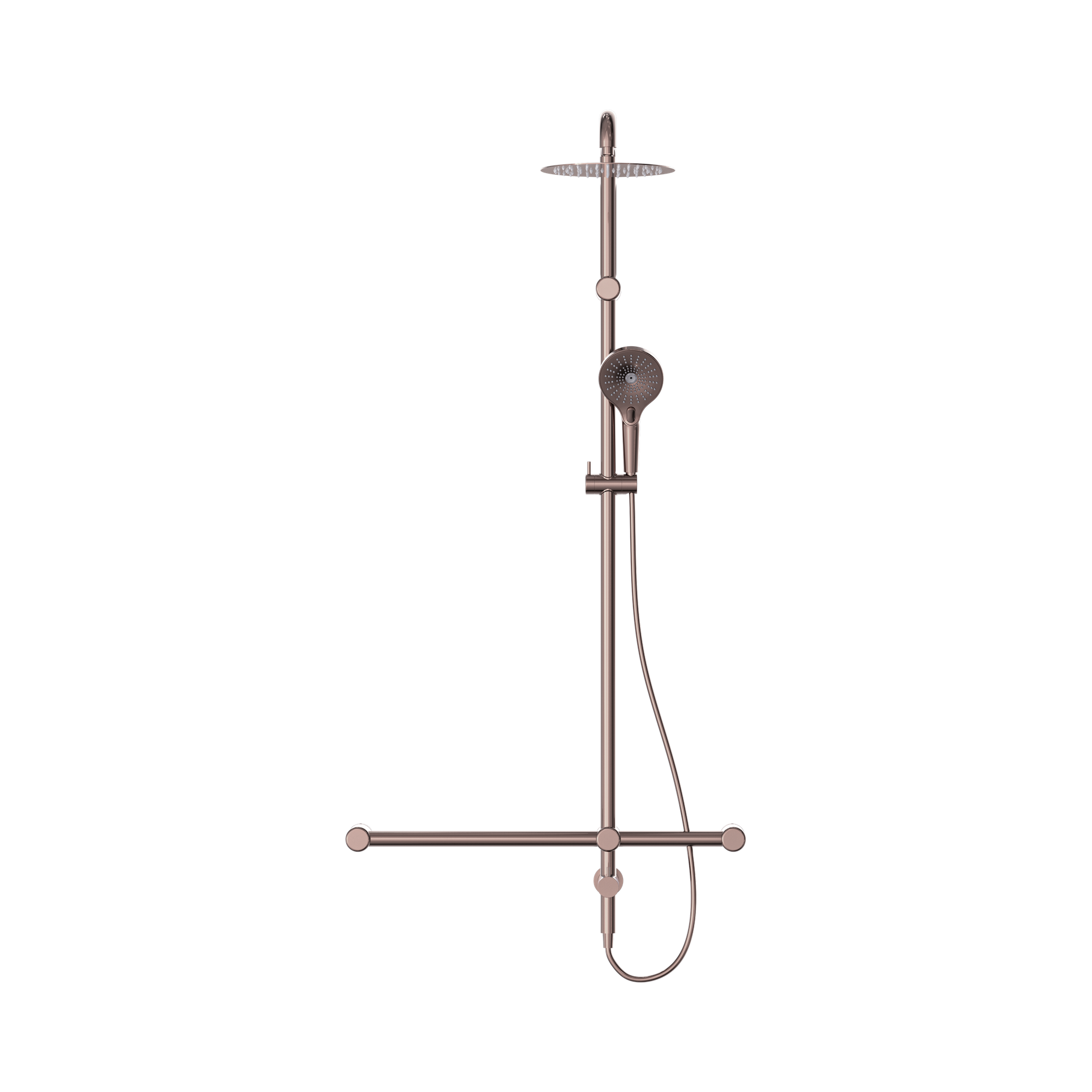 Nero Mecca Care 32mm T Bar Grab Rail 1100x750mm Twin Shower Set, Brushed Bronze