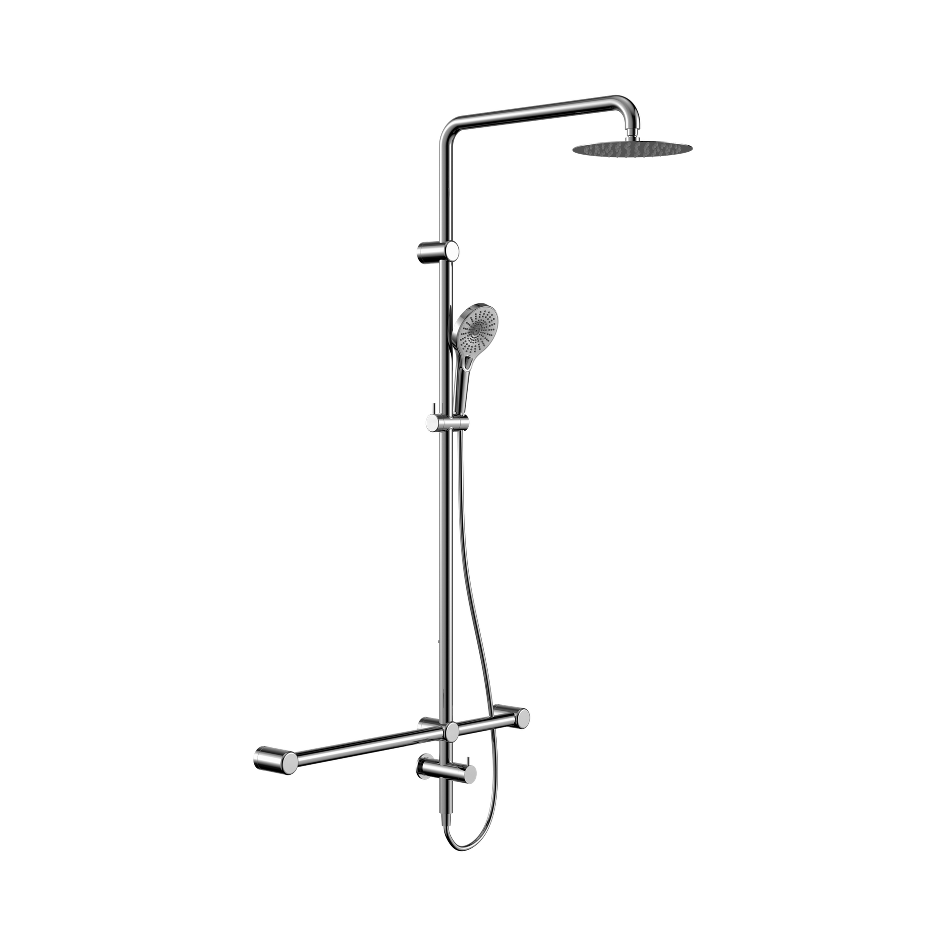 Nero Mecca Care 32mm T Bar Grab Rail 1100x750mm Twin Shower Set, Chrome