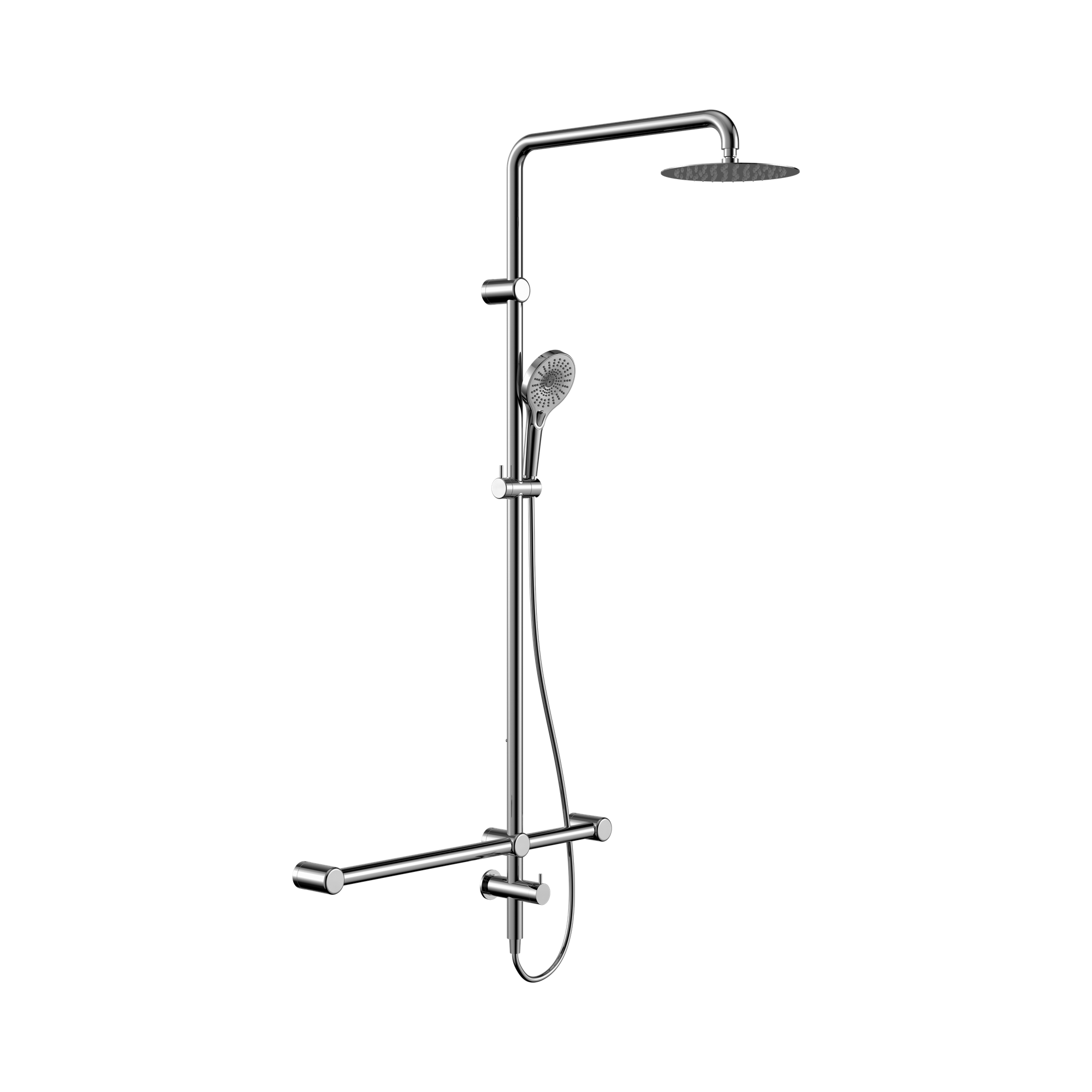 Nero Mecca Care 32mm T Bar Grab Rail 1100x750mm Twin Shower Set, Chrome