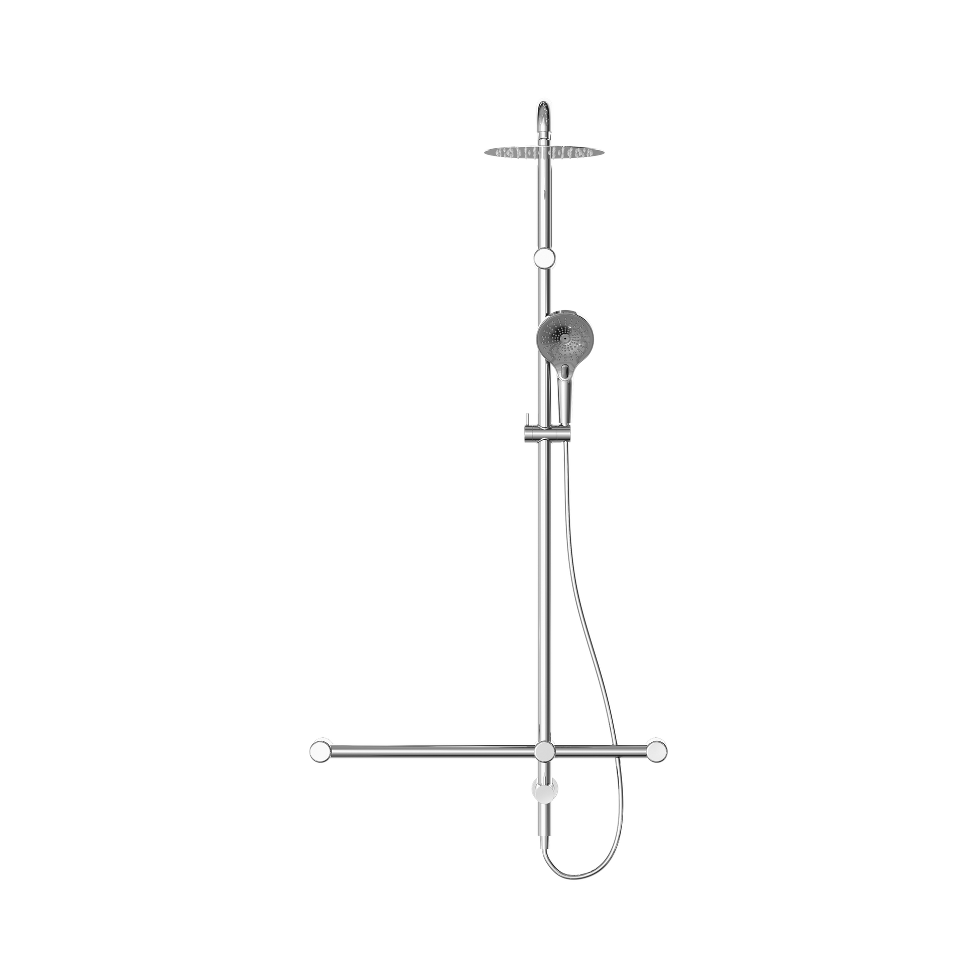 Nero Mecca Care 32mm T Bar Grab Rail 1100x750mm Twin Shower Set, Chrome