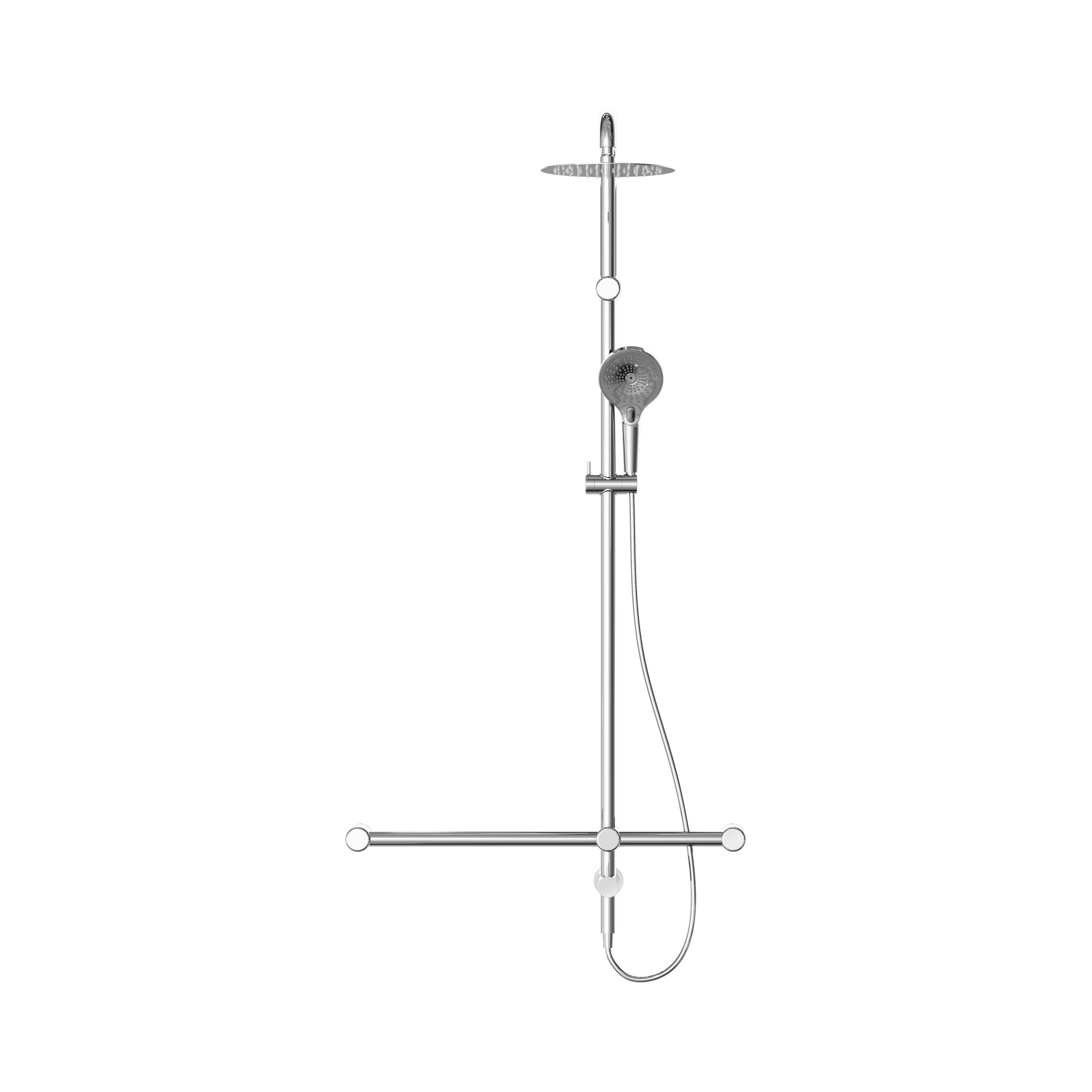 Nero Mecca Care 32mm T Bar Grab Rail 1100x750mm Twin Shower Set, Chrome