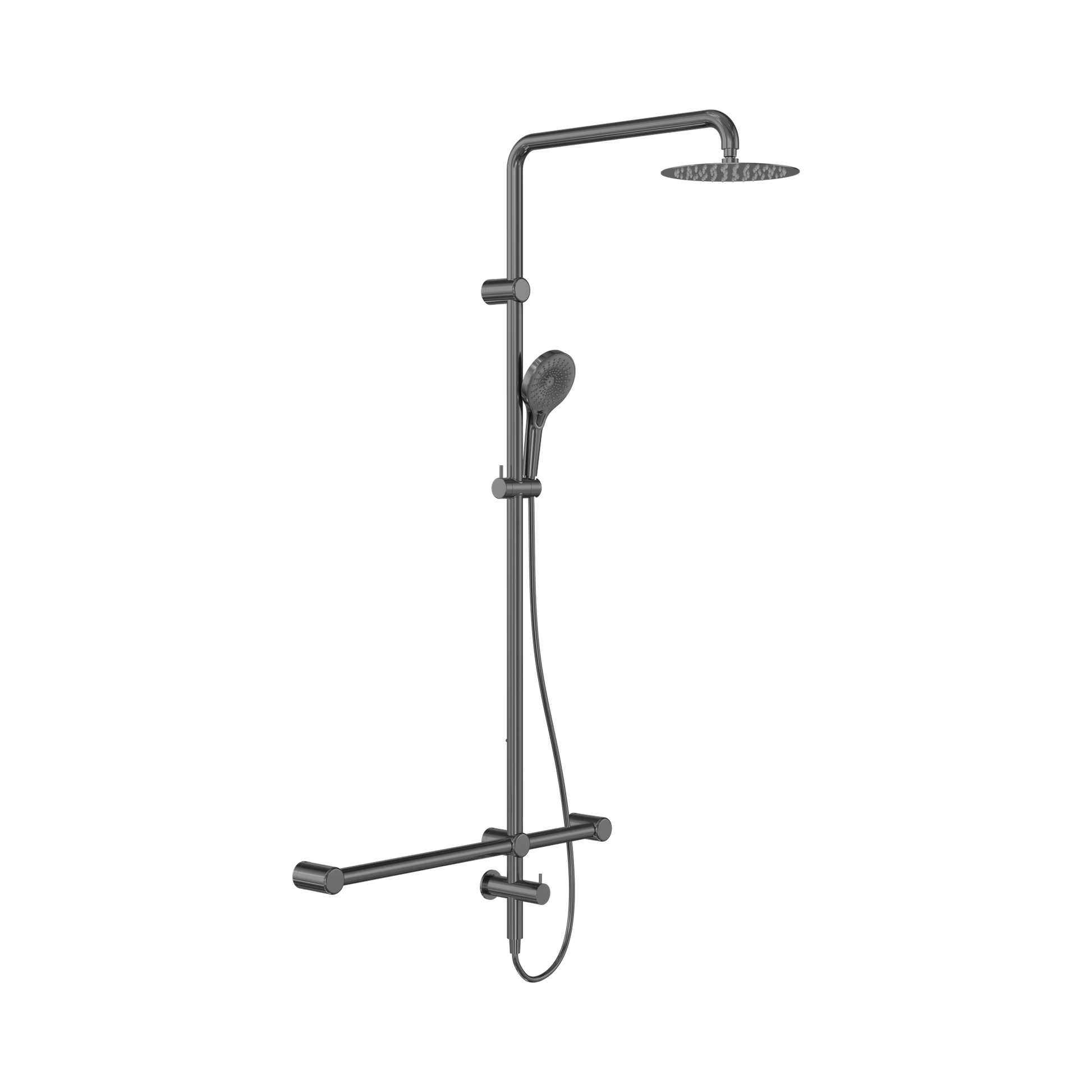 Nero Mecca Care 32mm T Bar Grab Rail 1100x750mm Twin Shower Set, Gun Metal