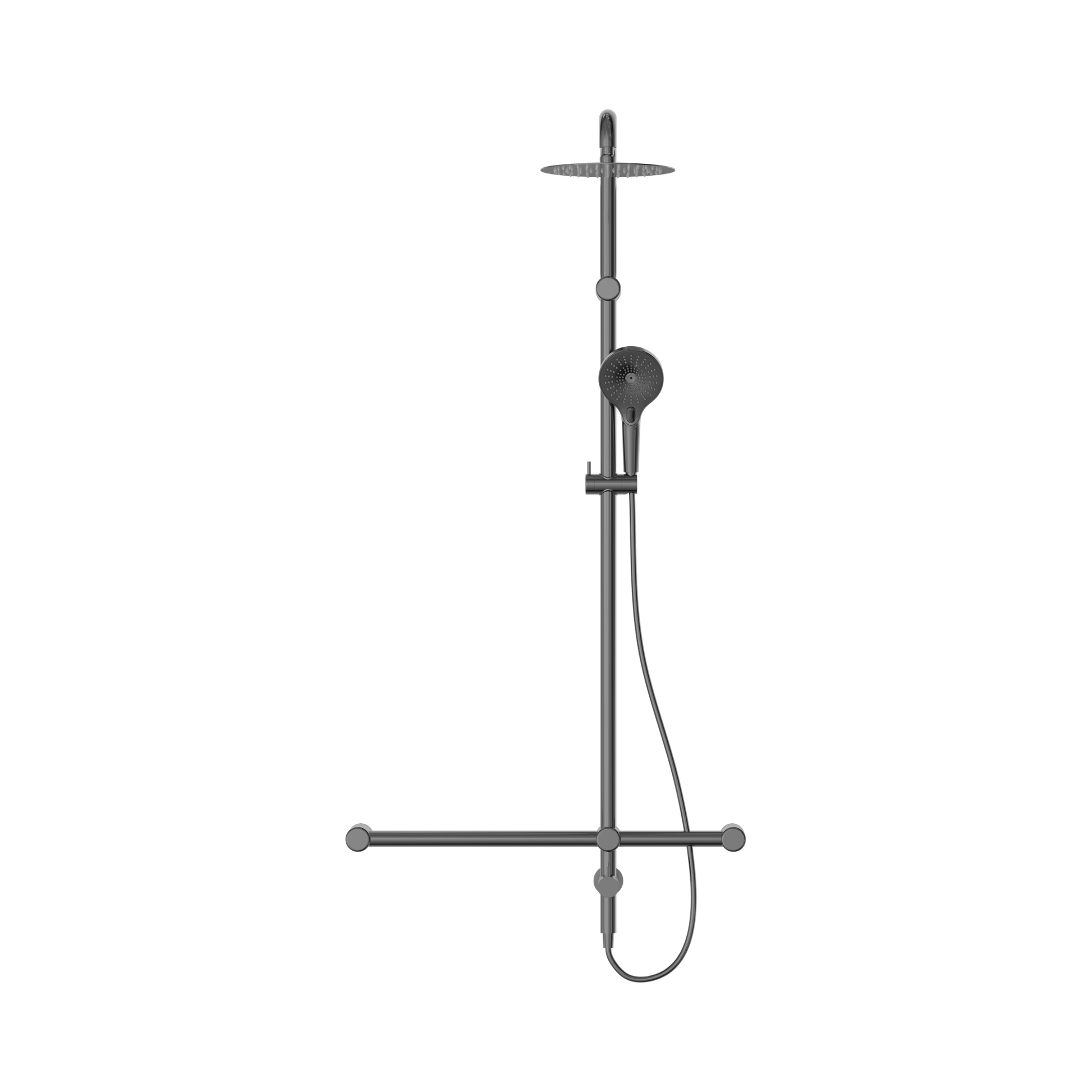 Nero Mecca Care 32mm T Bar Grab Rail 1100x750mm Twin Shower Set, Gun Metal