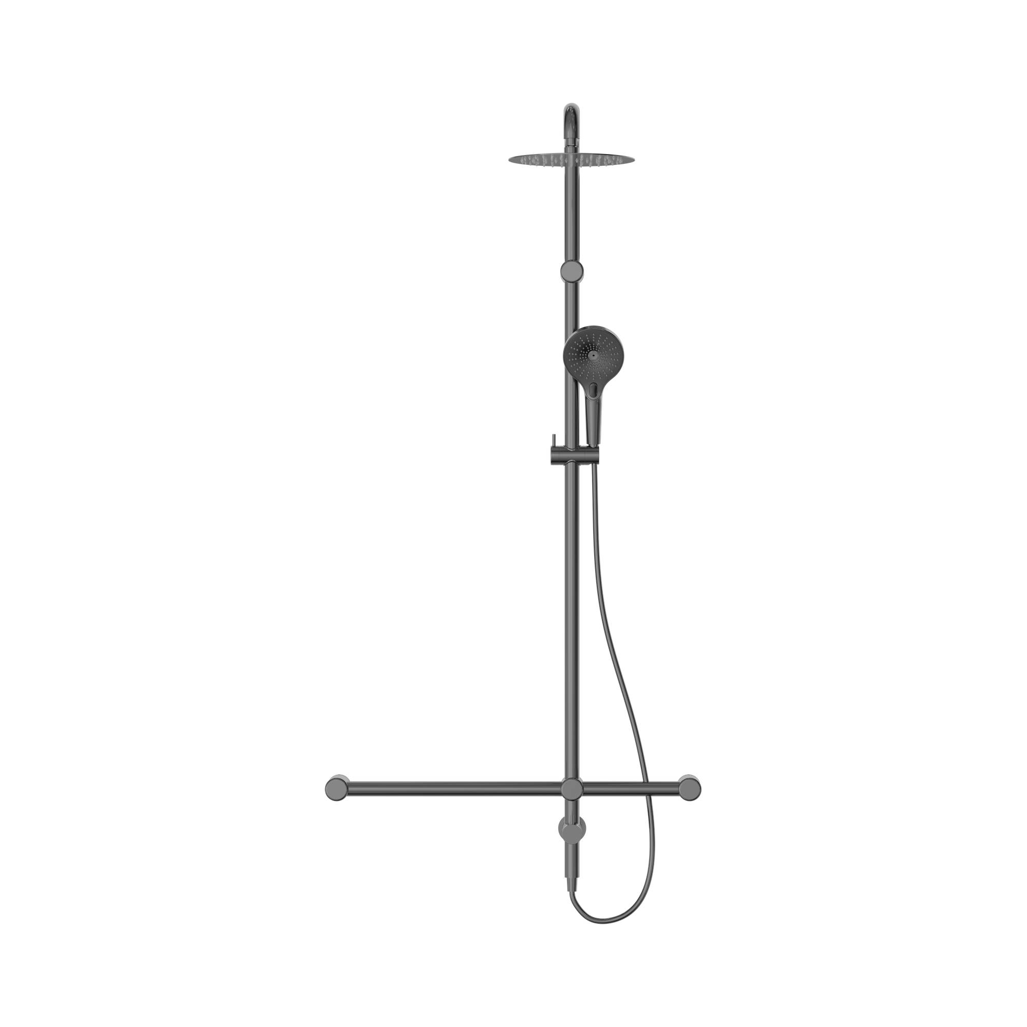 Nero Mecca Care 32mm T Bar Grab Rail 1100x750mm Twin Shower Set, Gun Metal