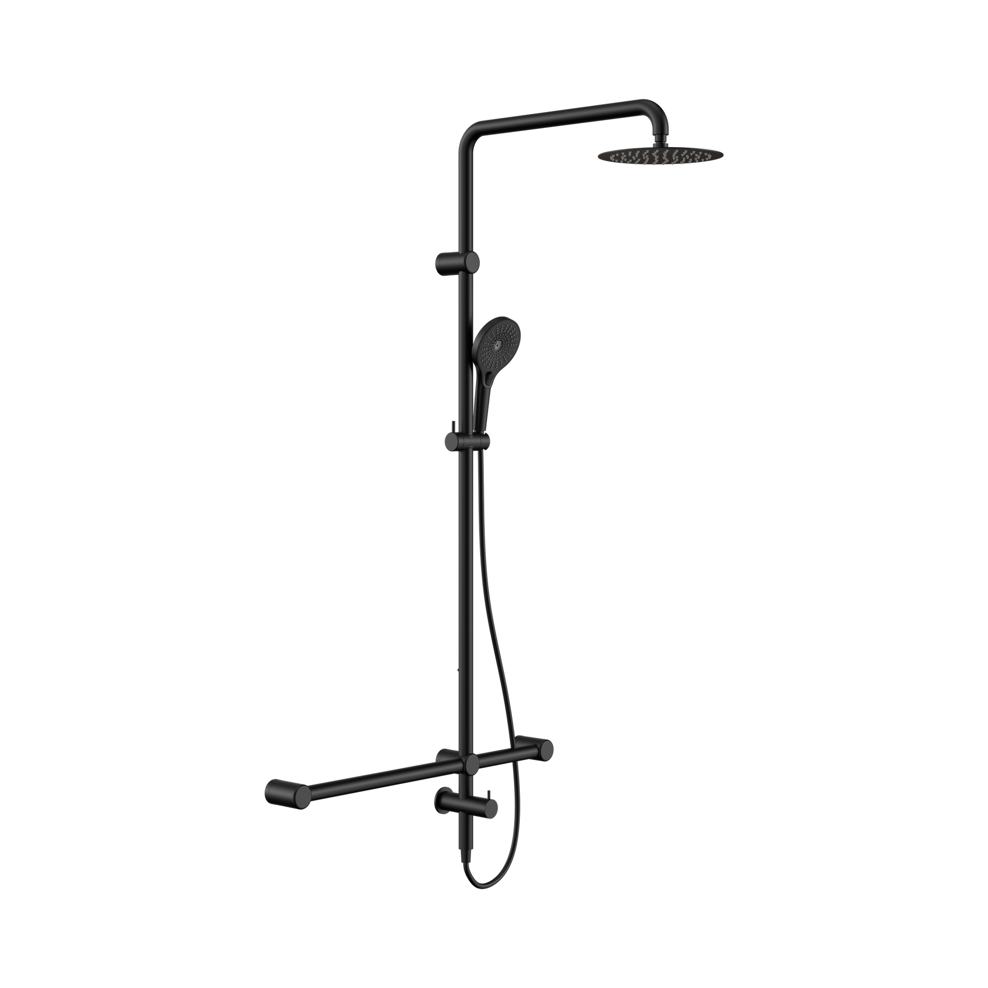 Nero Mecca Care 32mm T Bar Grab Rail 1100x750mm Twin Shower Set, Matte Black