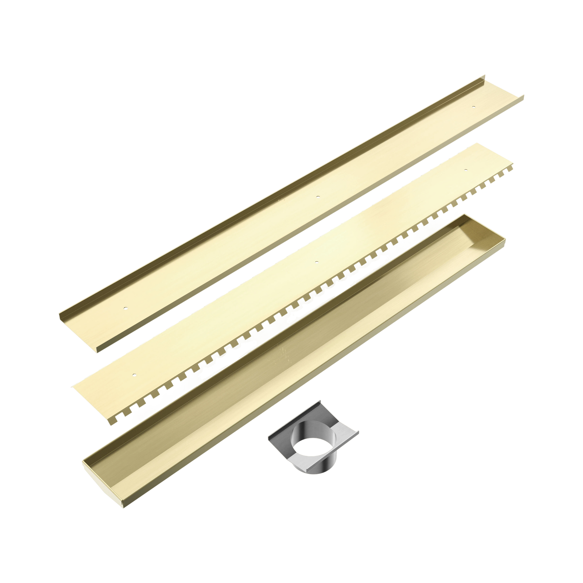 Nero Tile Insert V Channel 900x106mm Floor Grate 90mm Outlet, Brushed Gold